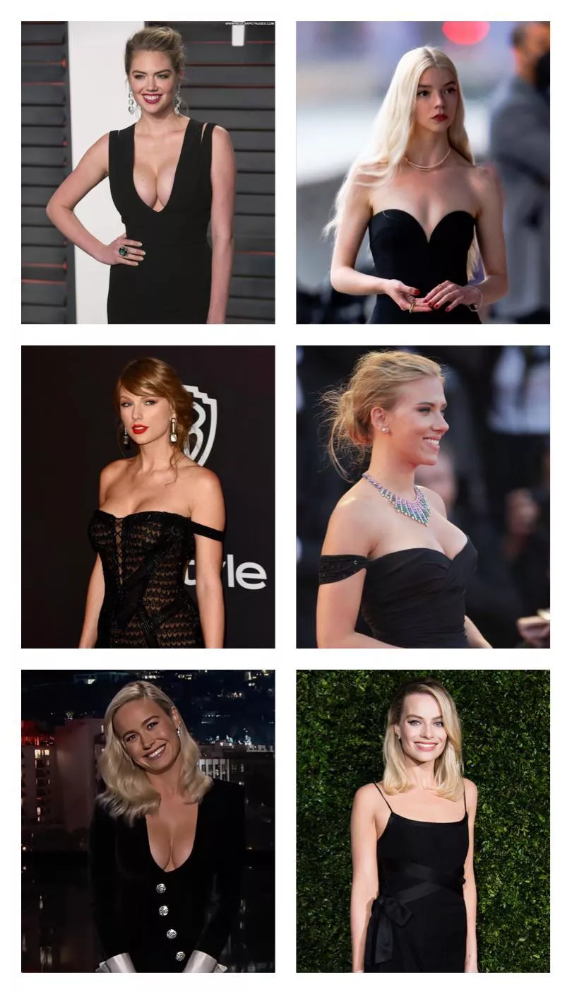 Blondes wearing black: Kate Upton, Anya Taylor-Joy, Taylor Swift, Scarlett Johansson, Brie Larson and Margot Robbie