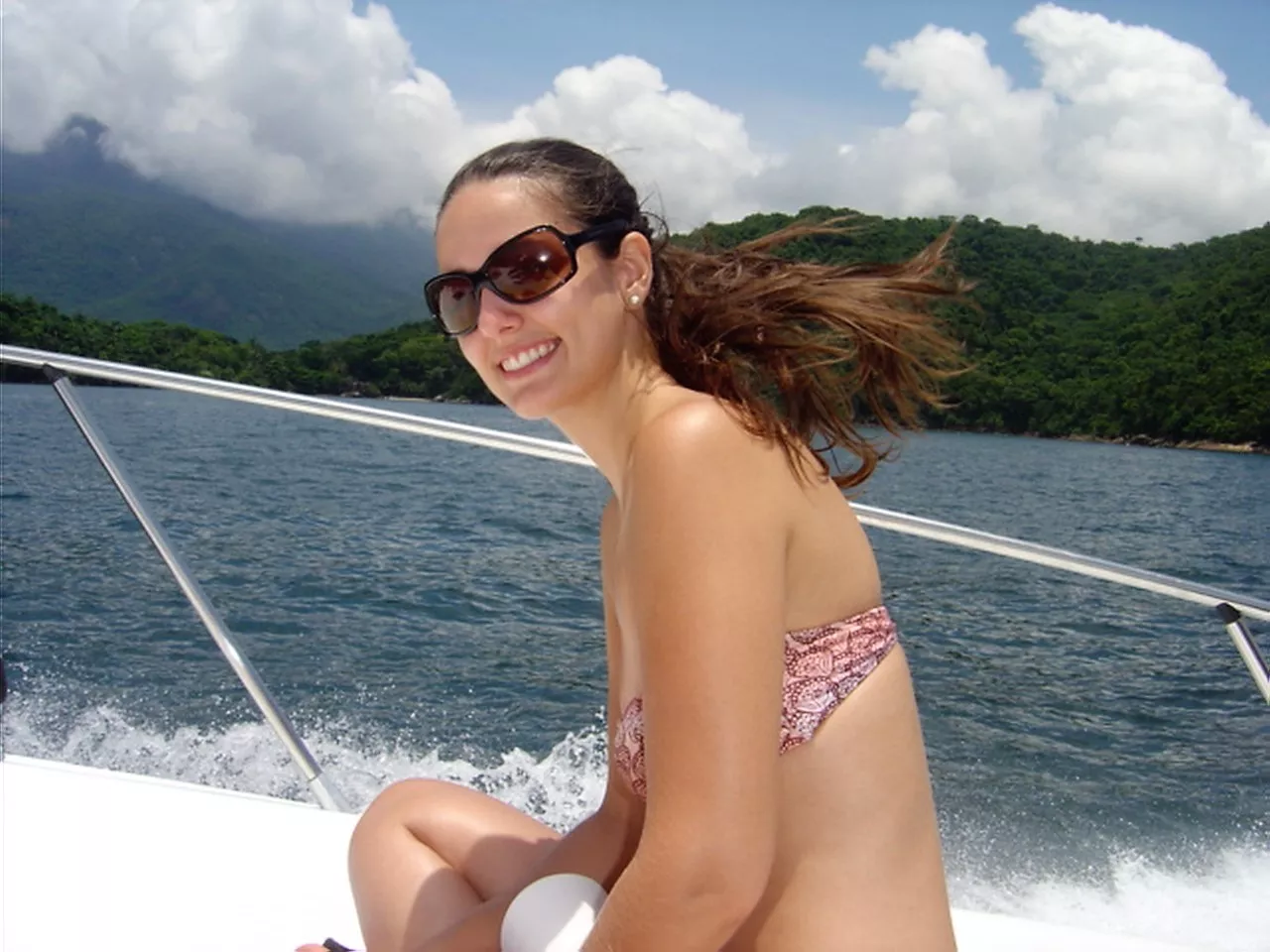 Brunette on a boat