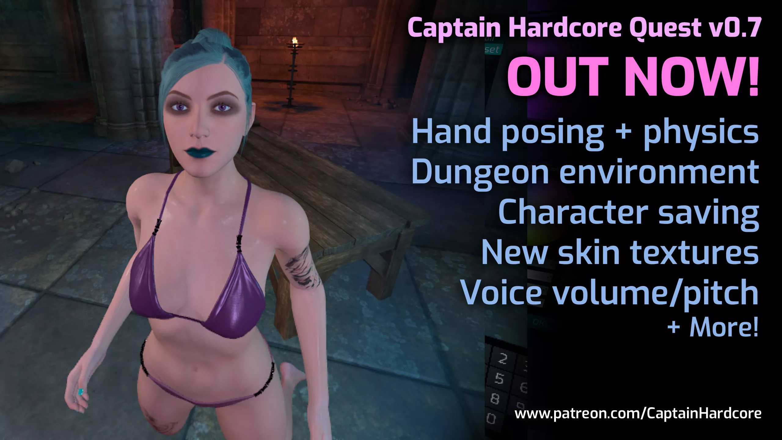 Captain Hardcore Quest update 0.7 now available! Hand posing and physics, Dungeon environment, Character saving, New skin textures, Voice volume/pitch controls and more!