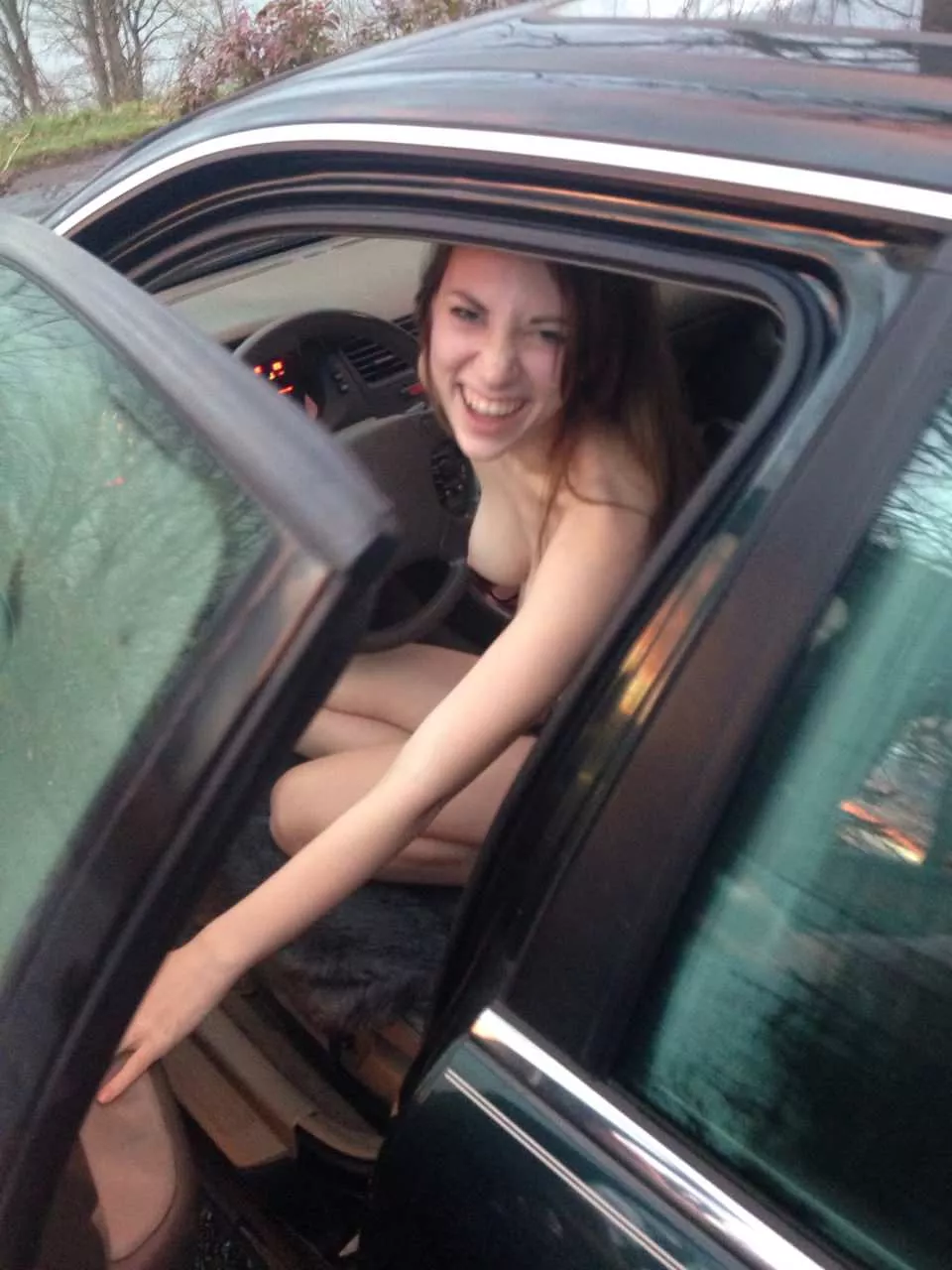 Caught naked in her car