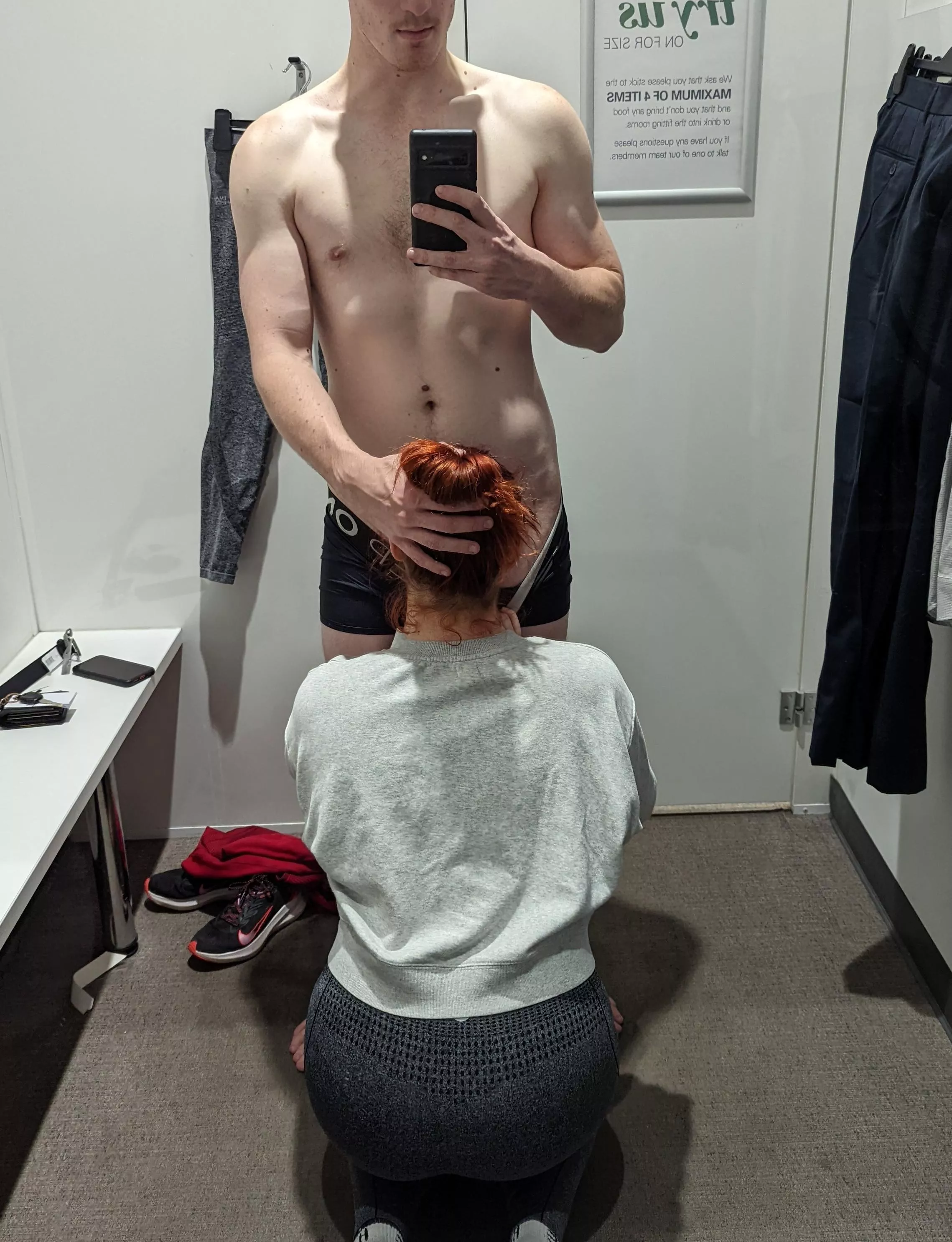 Change room blowjob [F] [M]