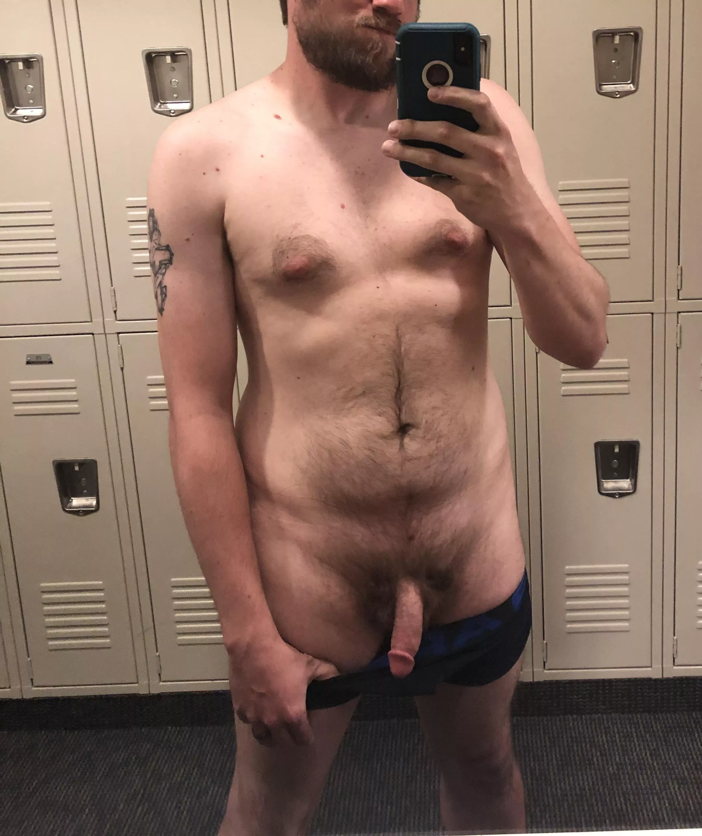 Changing in the work locker room