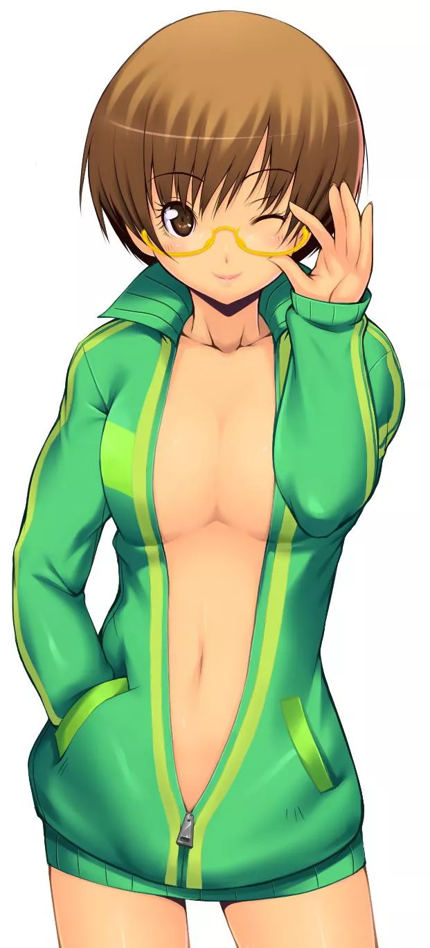 Chie in just her jacket