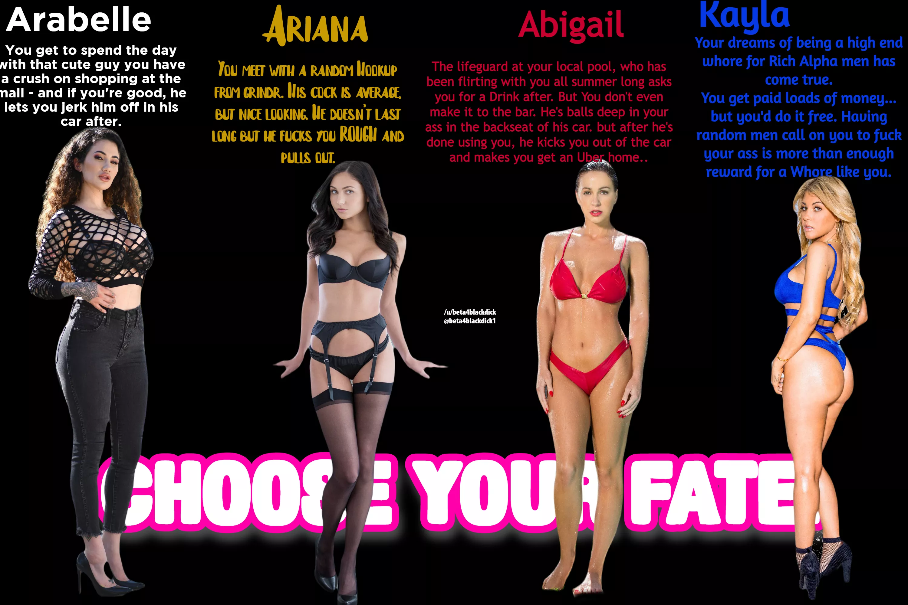 Choose your fate, Sissy You get to spend one evening as Listed. i wonder which you will choose?