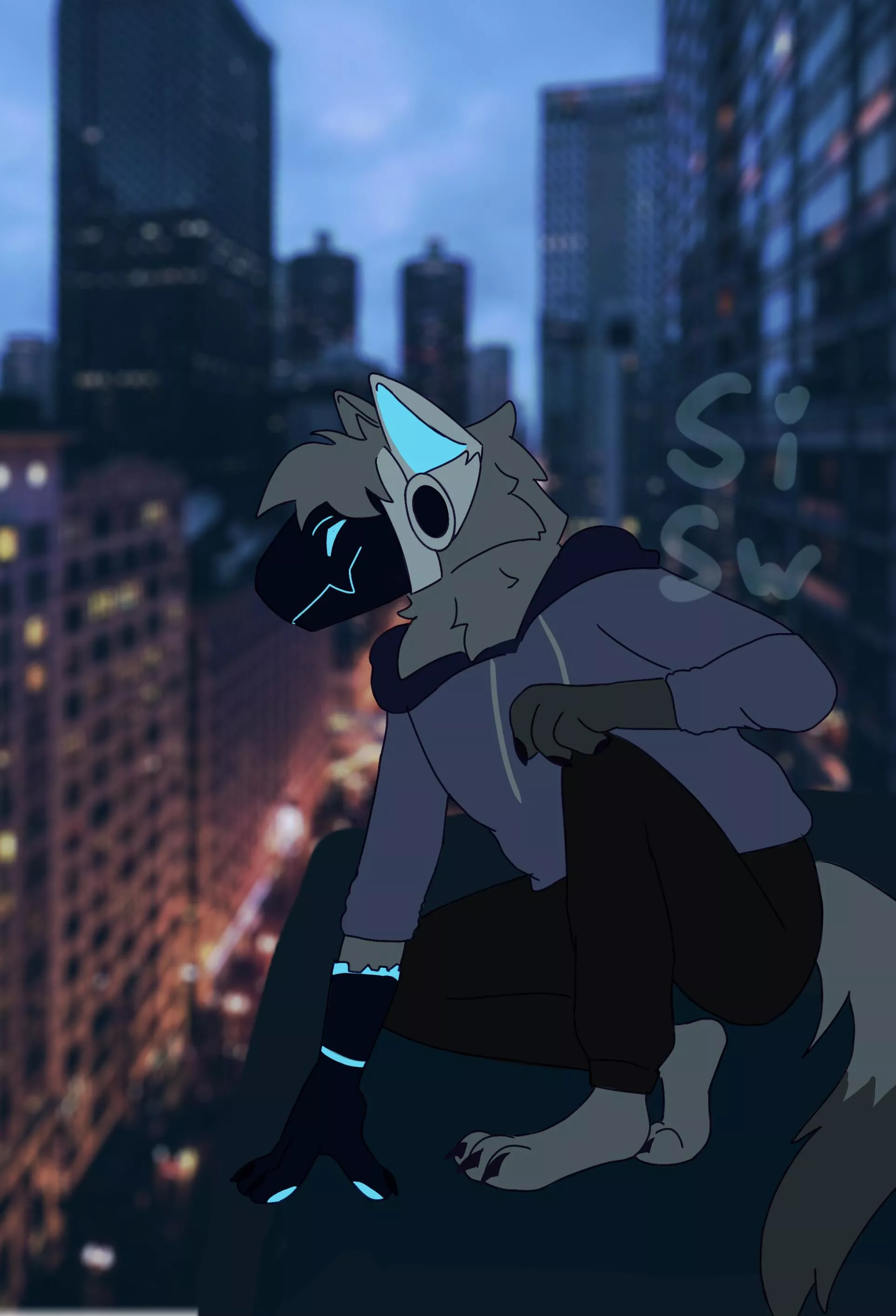 City roofs. Character by me, fantastic art by @sillyswanart on Instagram