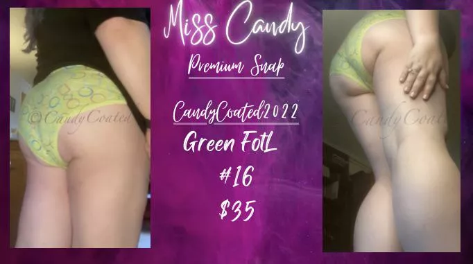 ðŸ­ Classic green FotL [selling] worn items ðŸ­ edibles ðŸ­ erotica and ASMR ðŸ­ sexting ðŸ­ GFE ðŸ­ domme services ðŸ­ premium Snap ðŸ­