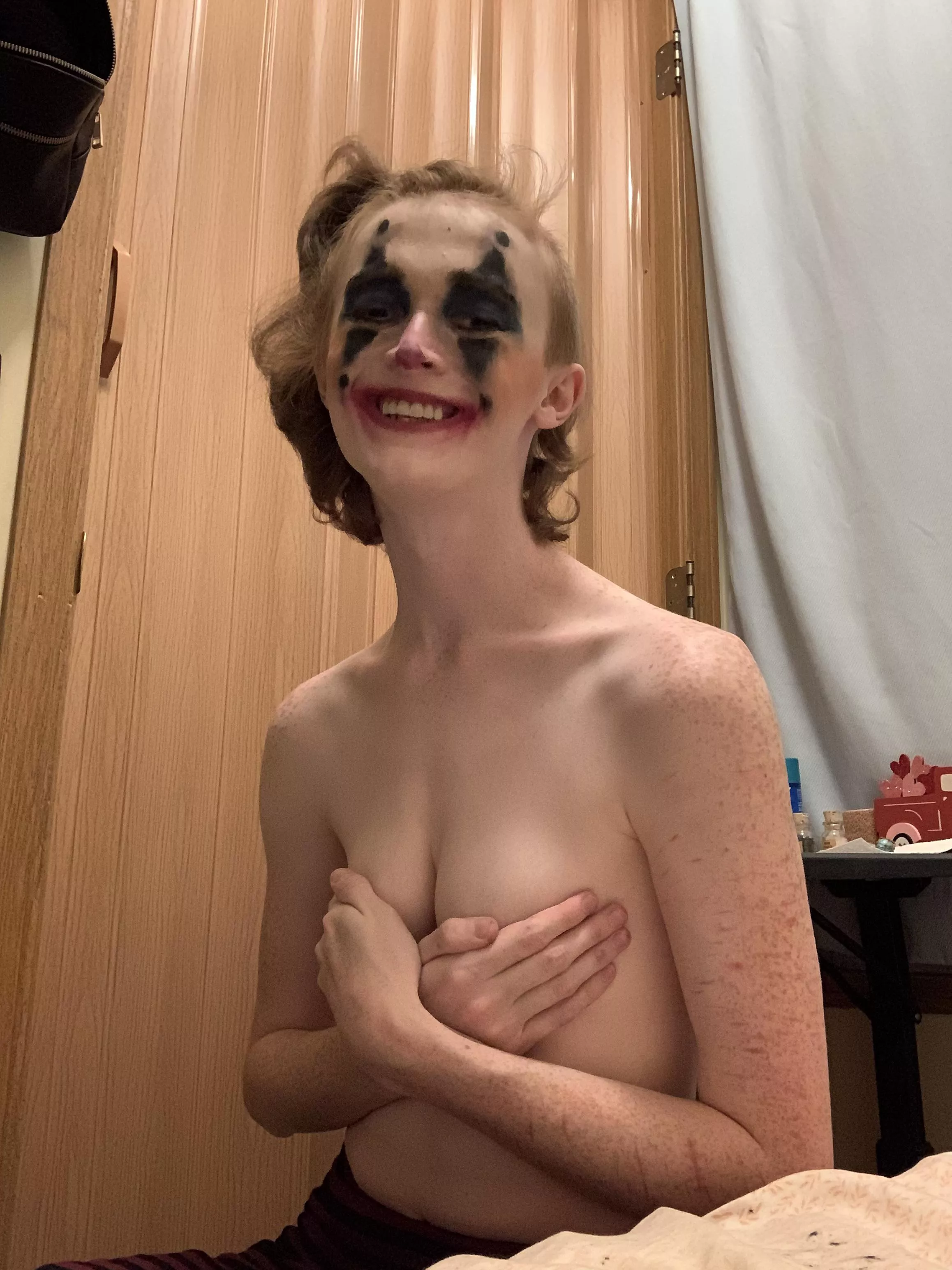 clown girl covers up