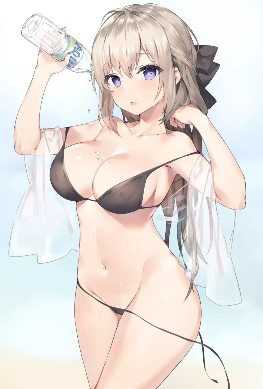 Cooling herself off, even the bikini is getting too hot~ [Original]