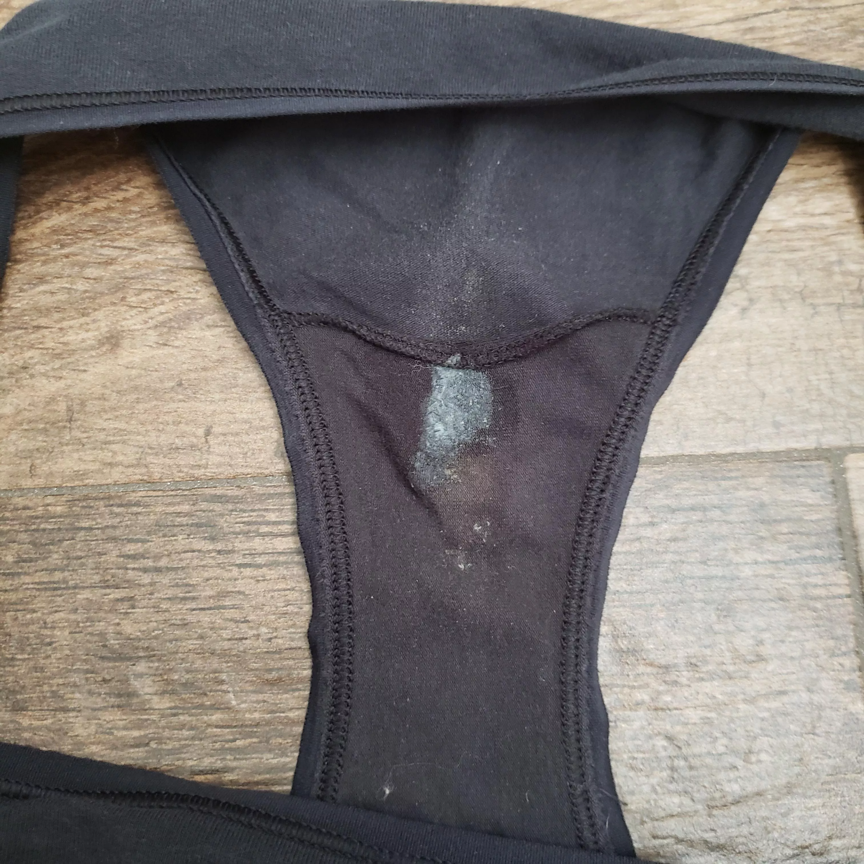 Creamed on these well worn black fullback bikini panties while riding a bike. Full album in the comments