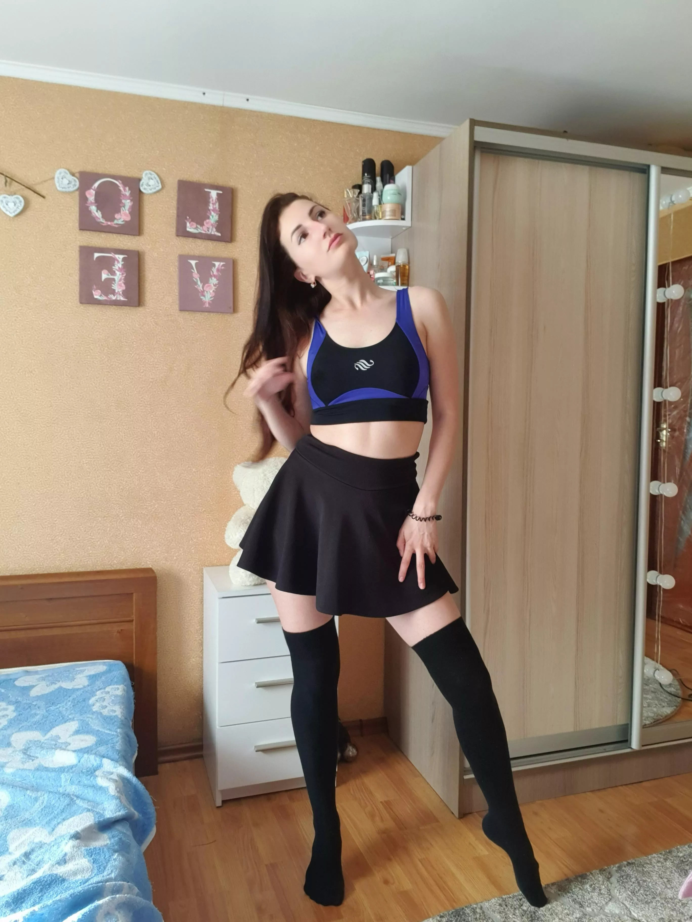 Crop top, skirt, and thigh high socks ðŸ”¥ Your hotfriend from Ukraine ðŸ‡ºðŸ‡¦