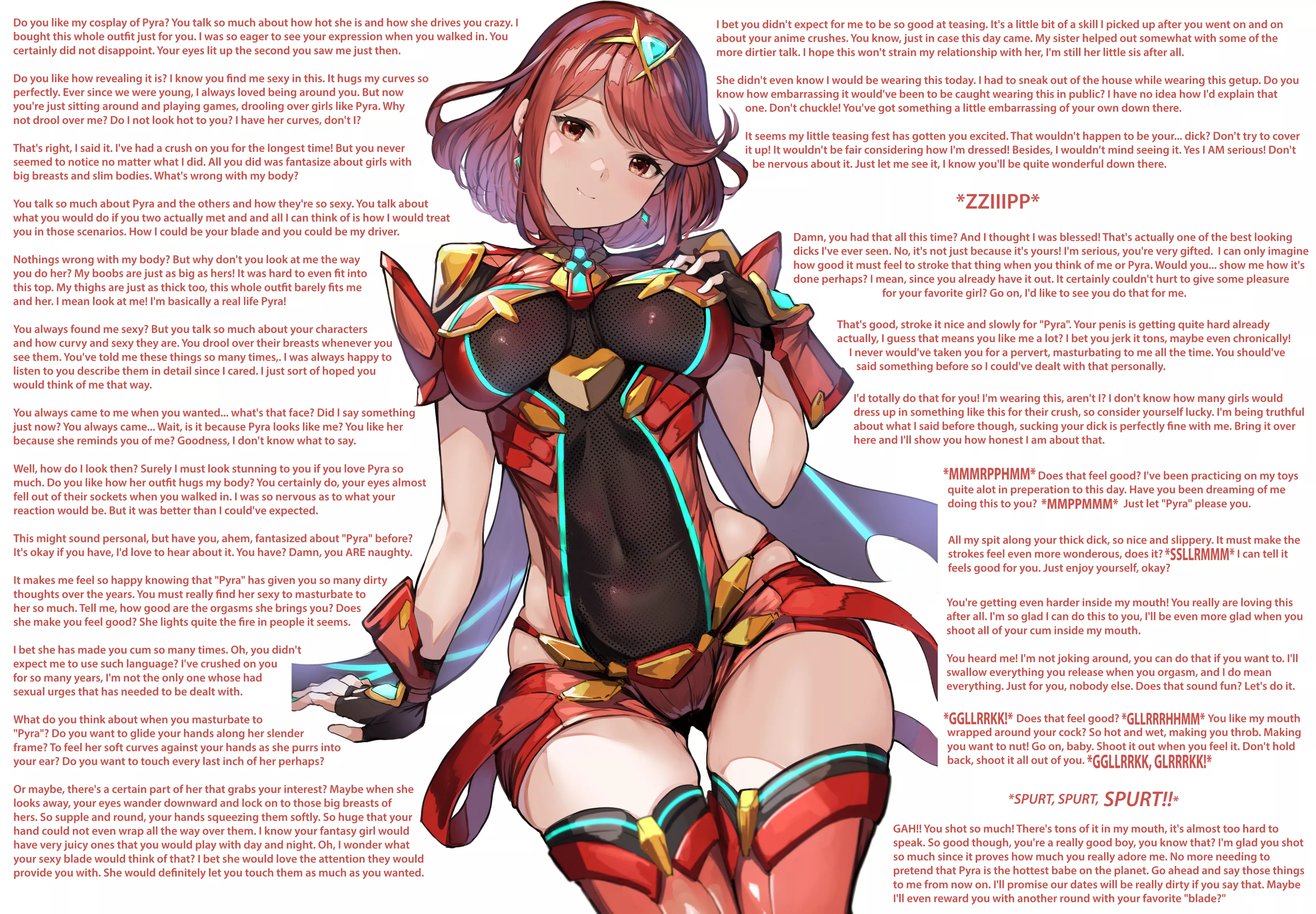 Crush dresses as Pyra to gain your attention [Xenoblade 2] [Pyra] [Childhood Friend] [Dirtytalk] [Teasing] [Big Breasts] [Thighs]