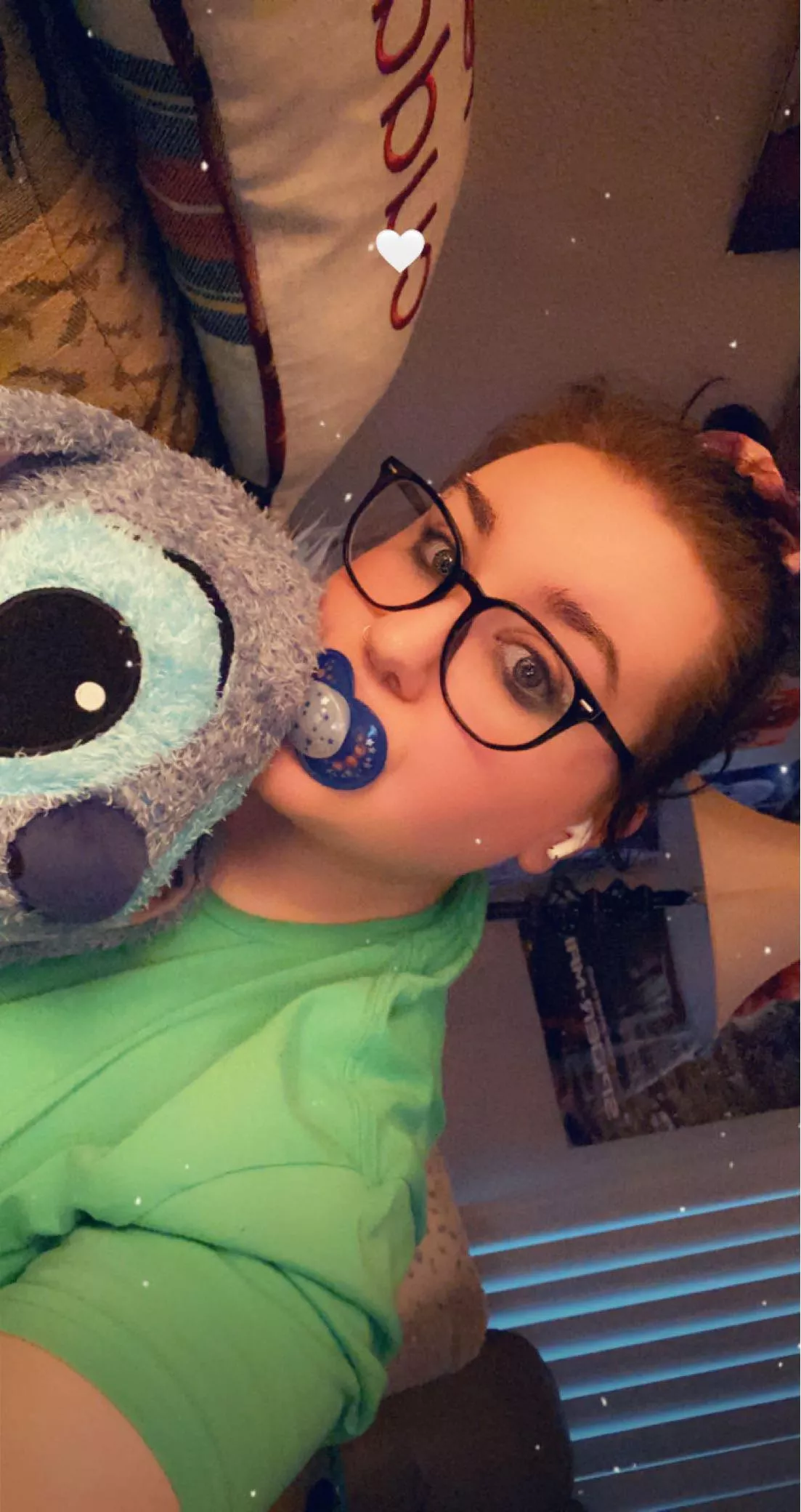 Cuddles with Stitch! He’s a weighted plushie. ✨🥰✨