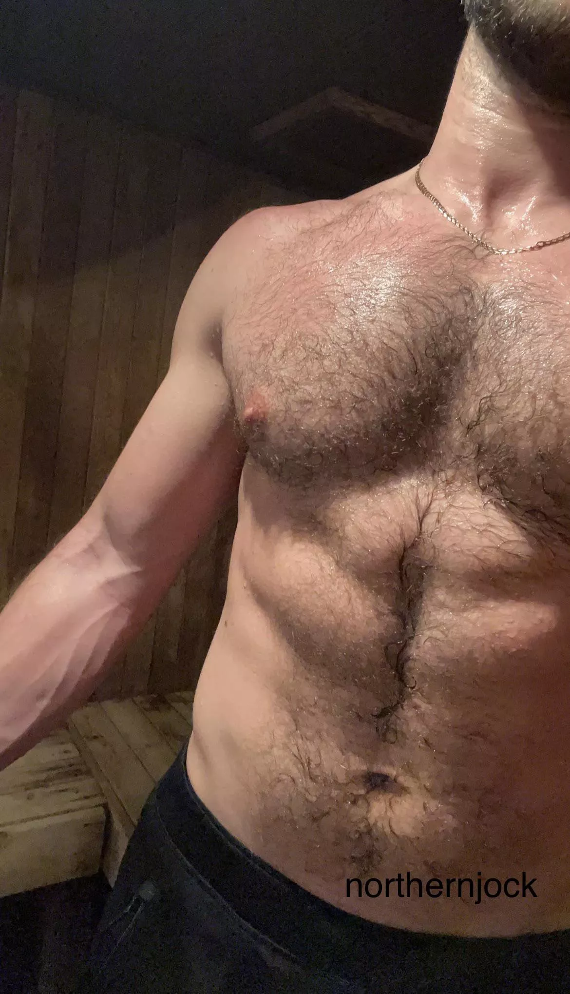 Curious what the hairy jacked athlete is packing?