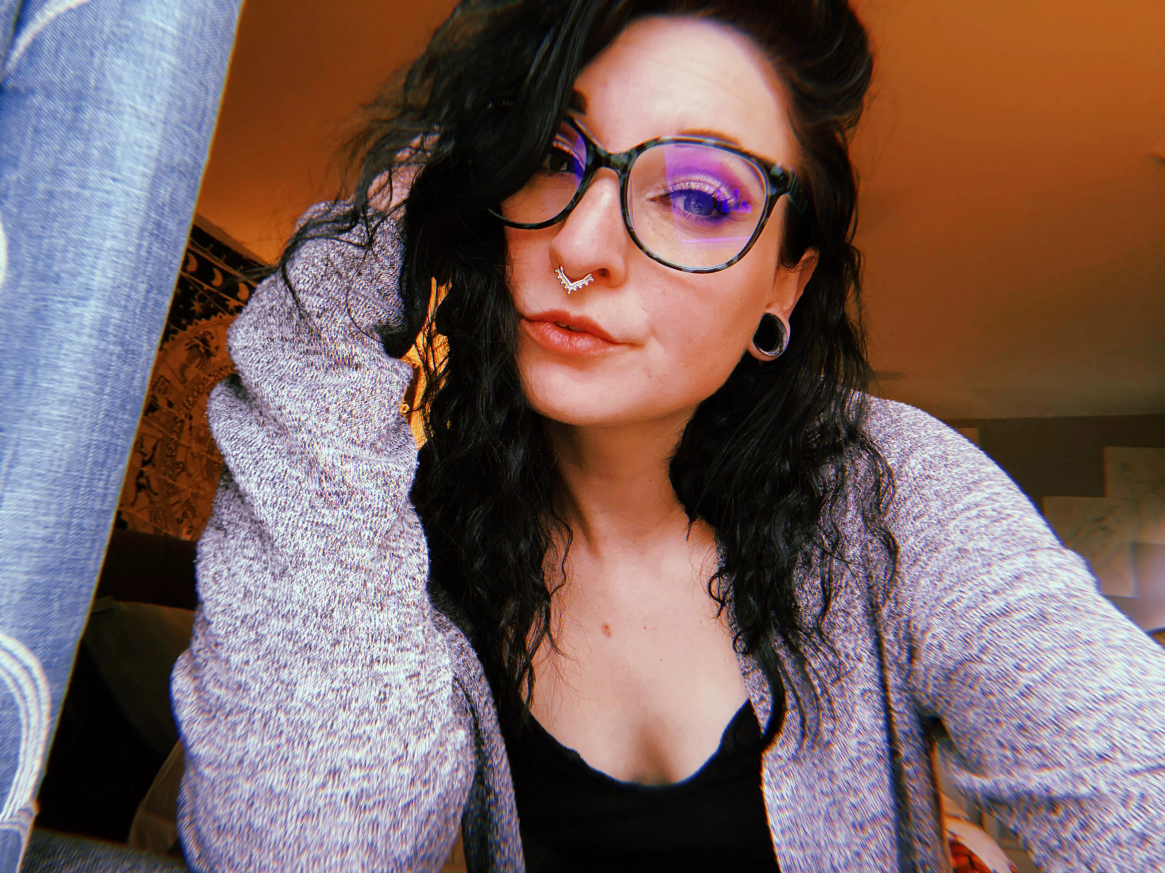 Curly hair and glasses