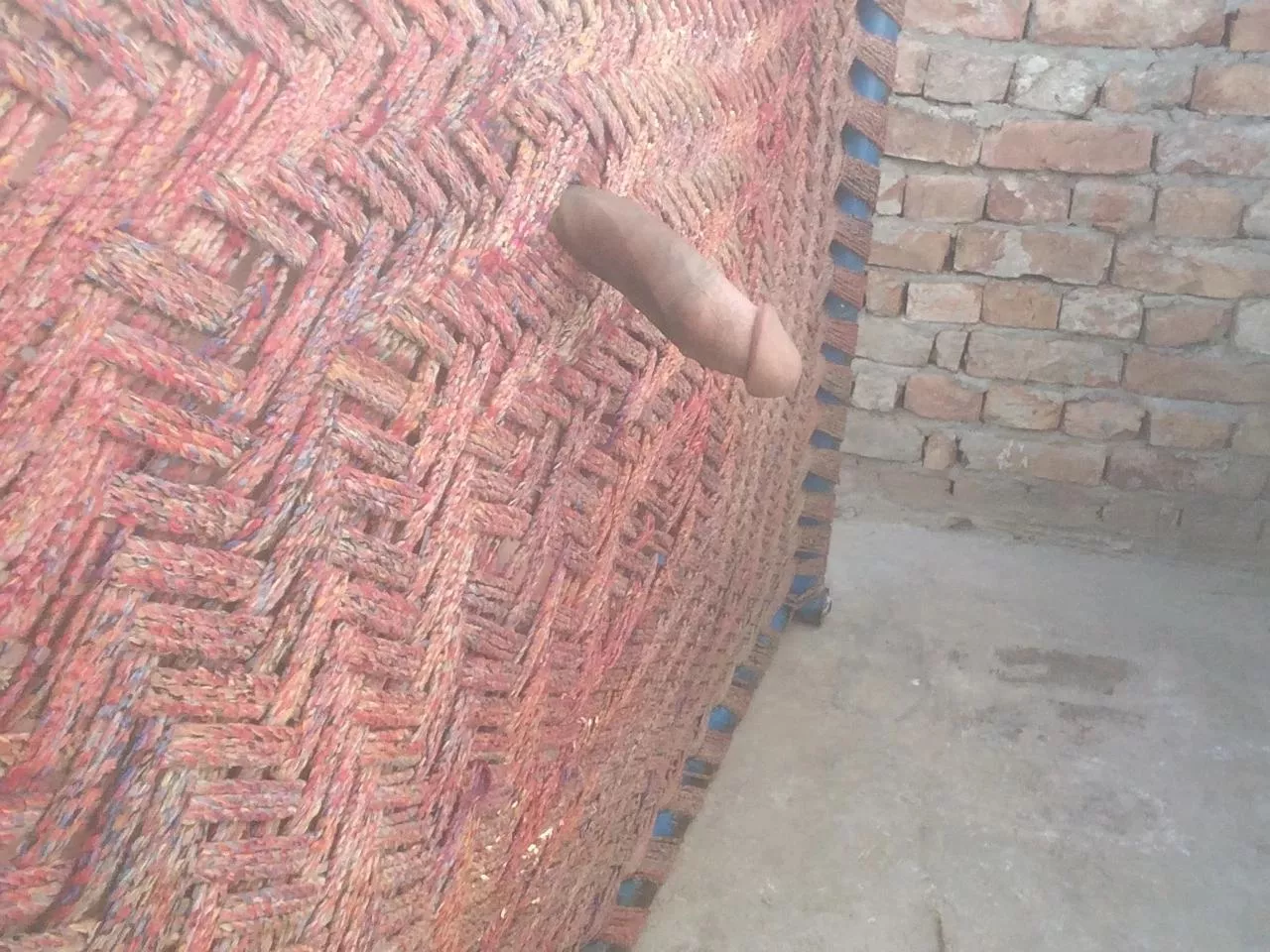 Cut cock through a desi glory hole