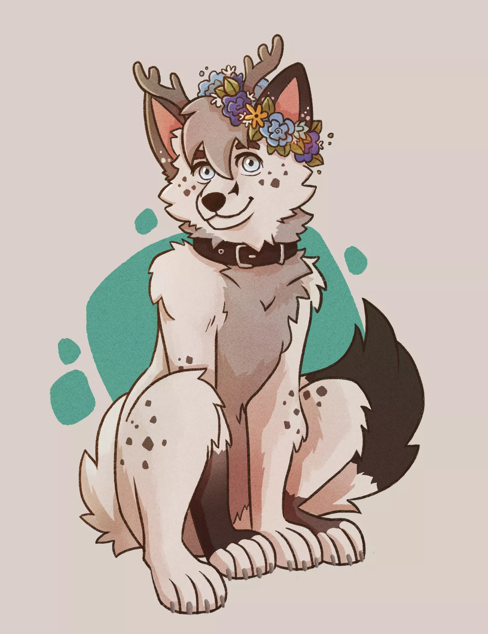 Cute fluffy deer fox with flower crown! Adorable art by u/_capycorn. Thanks!