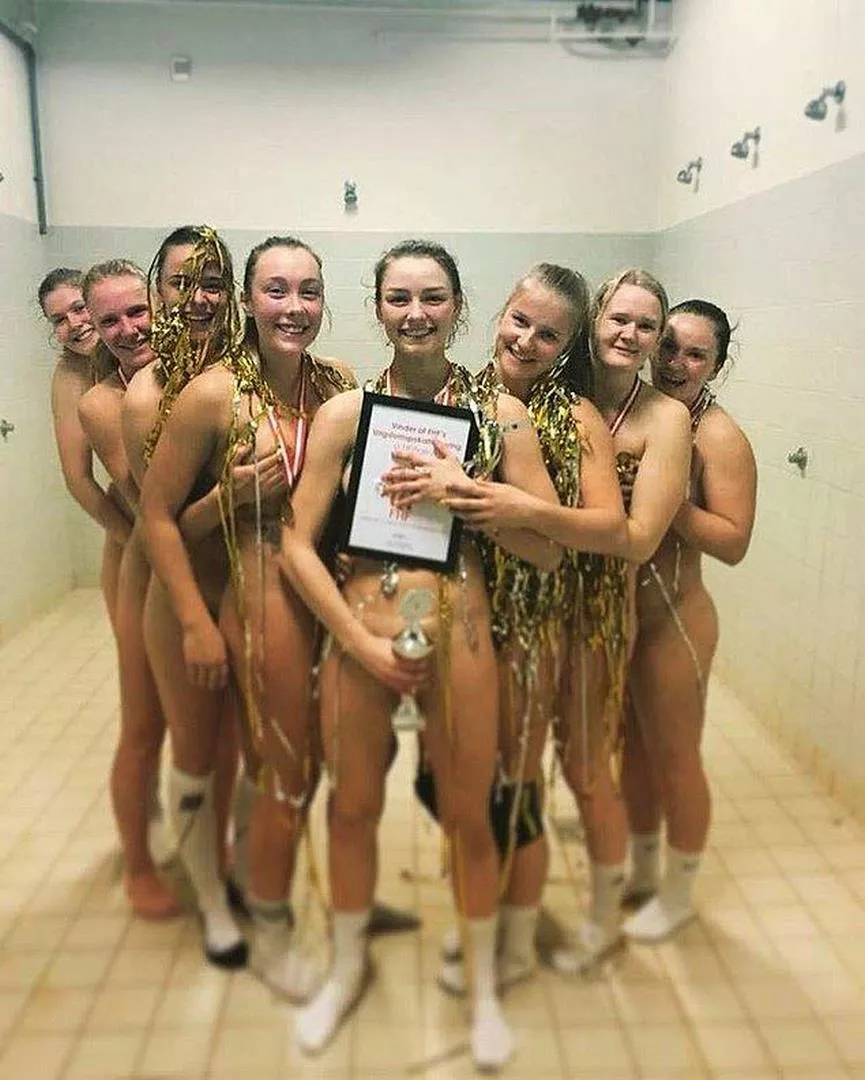 Danish Handball Team celebreting naked