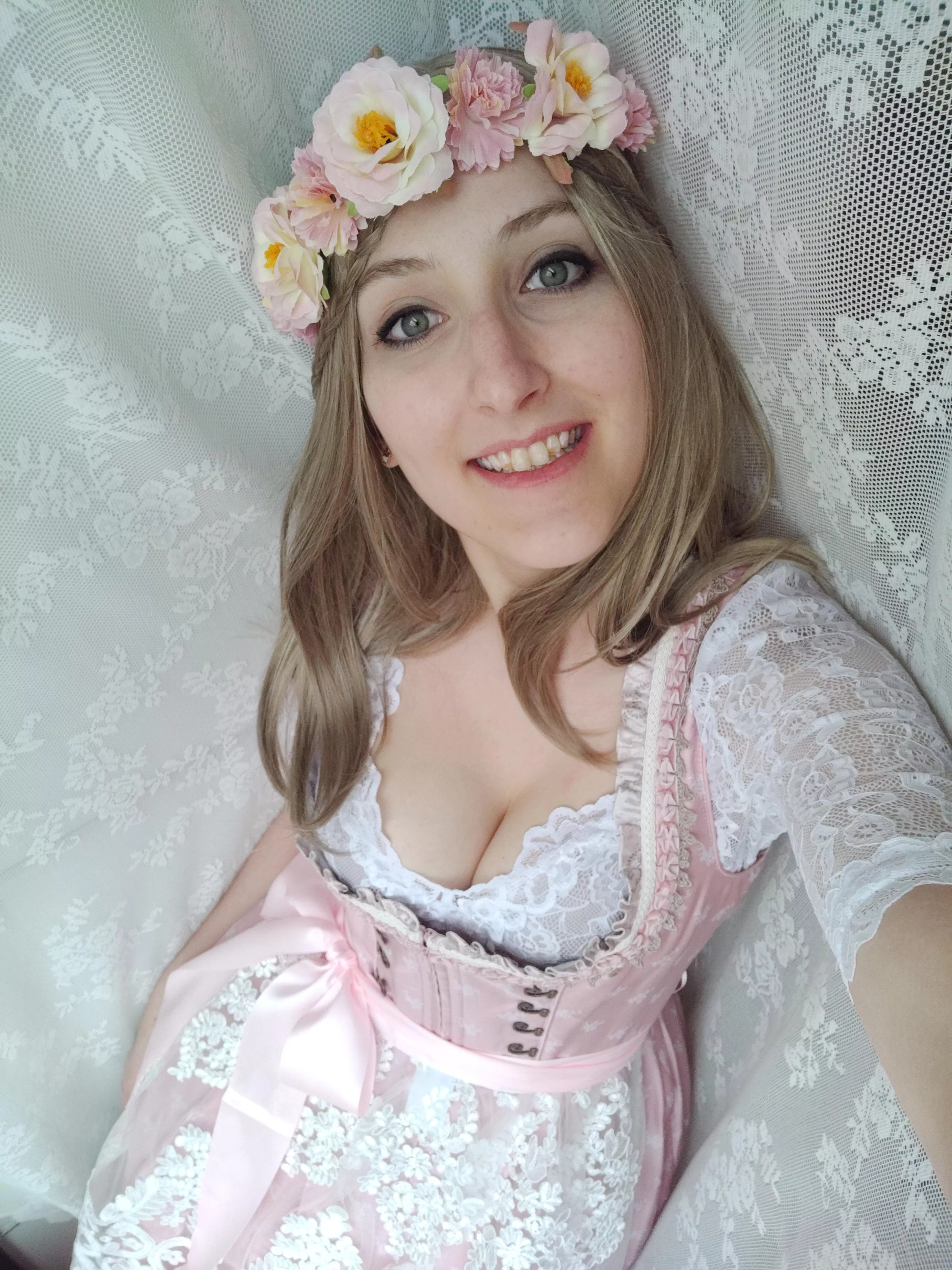 do you like my Pale boobs in a traditional German dress?