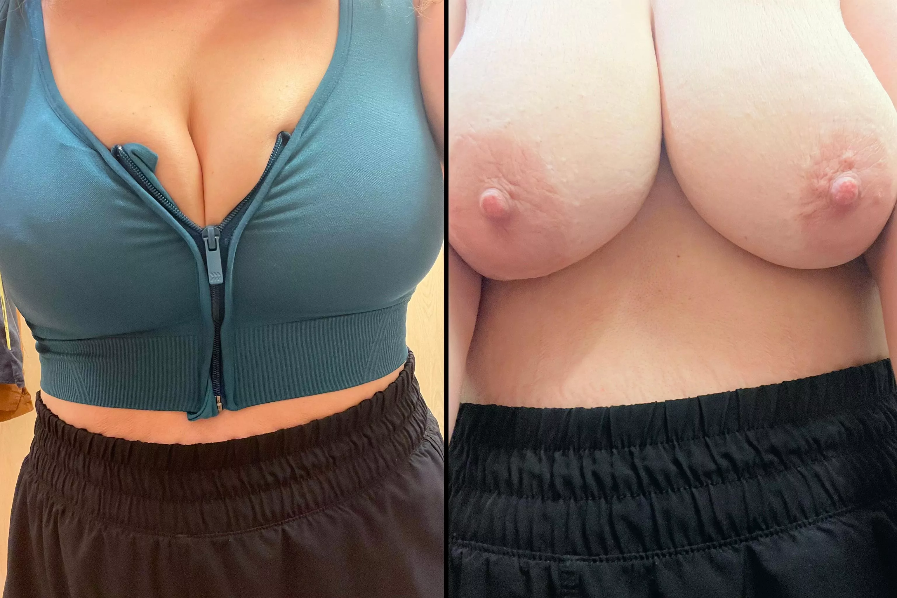 Do you like my wife's nipples with her sports bra on or off? (OC)