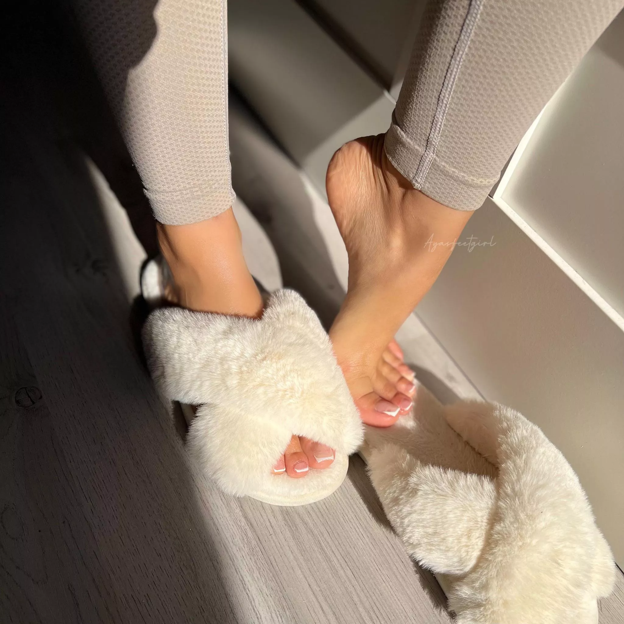 Do you prefer my fluffy slippers or my french pedi ? 🥰