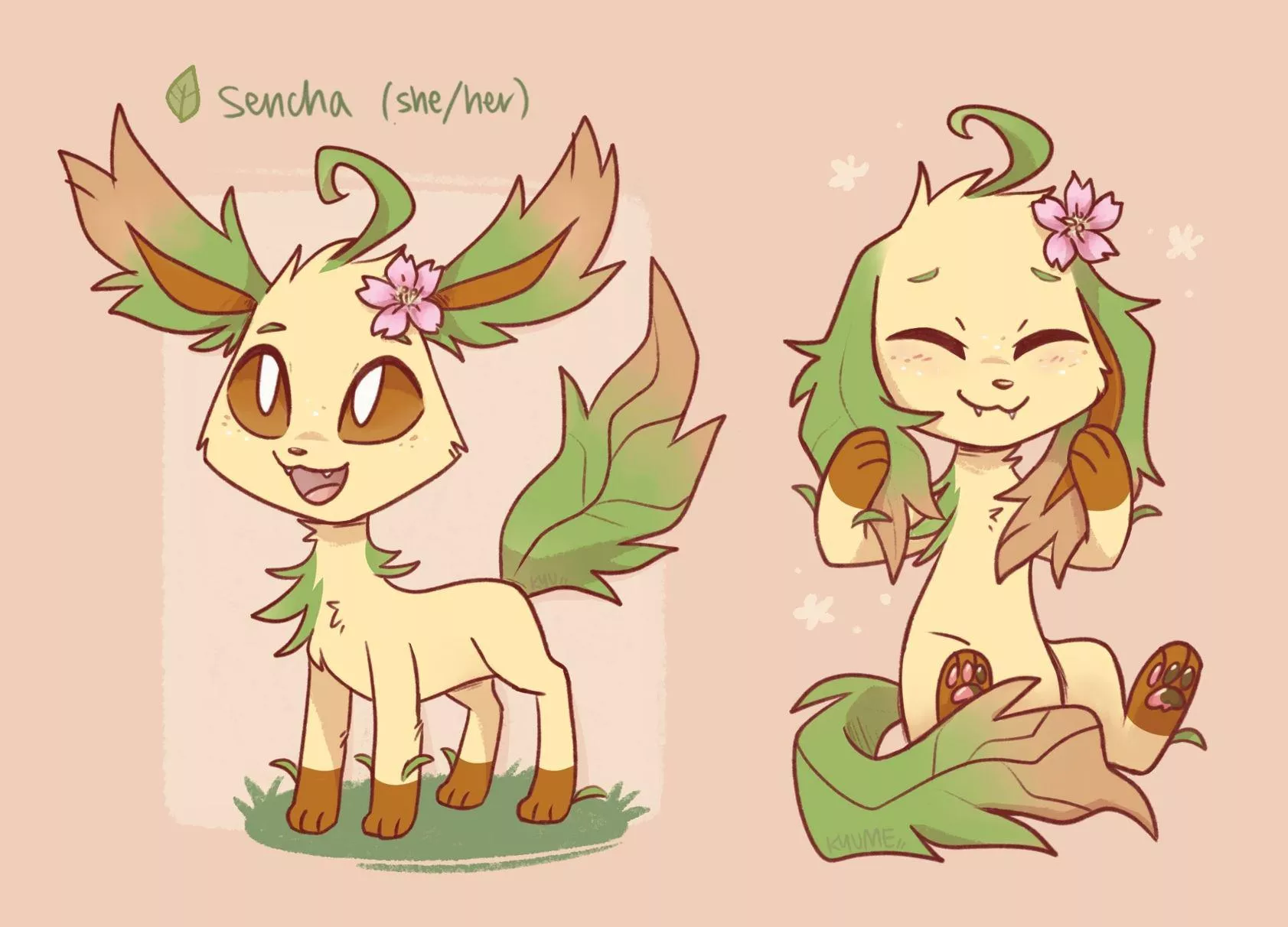 Doodles of Sencha the leafeon [art by me @kazunekomori]