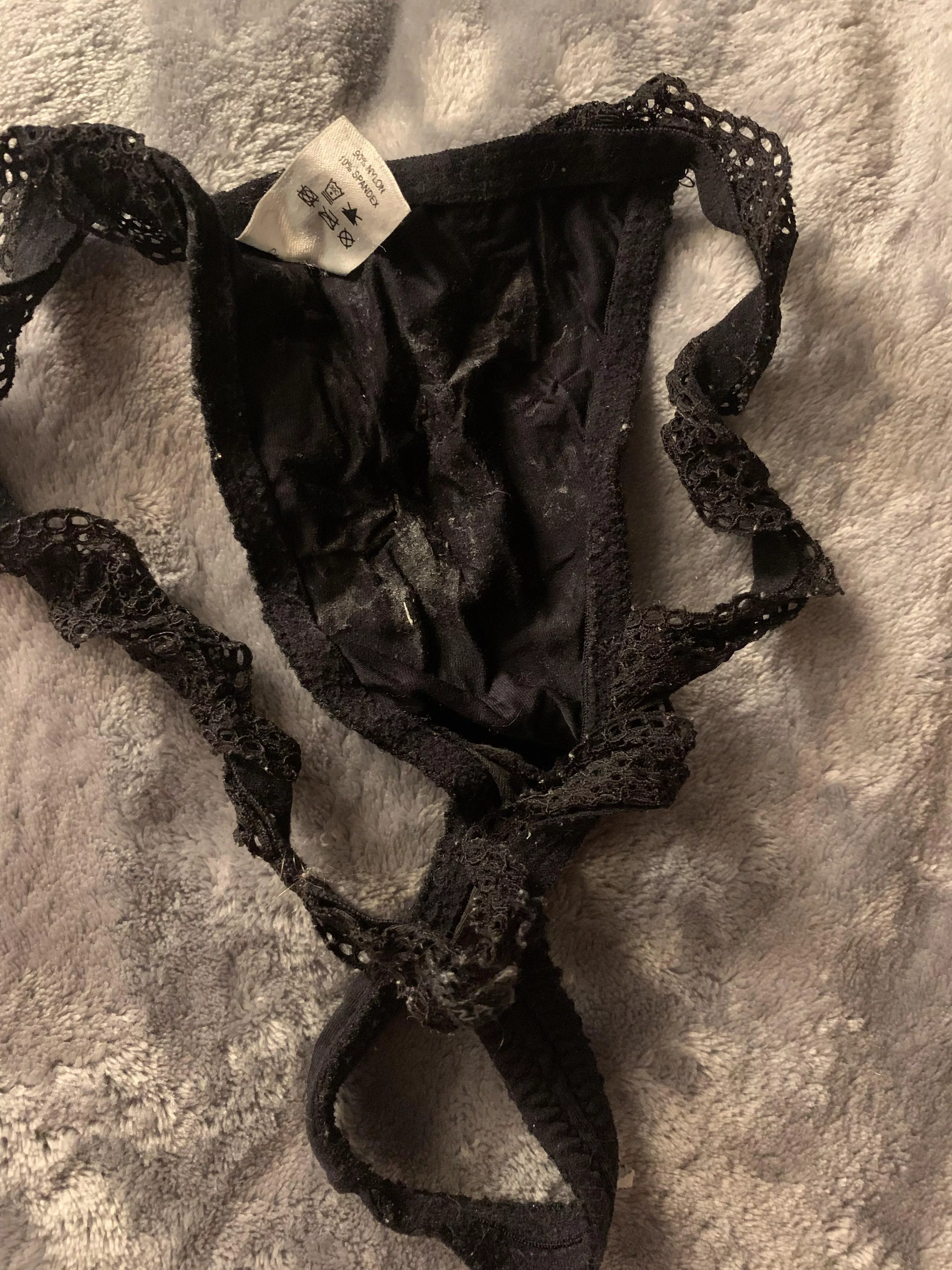 Dried cum in my wifeâ€™s XS lace thong