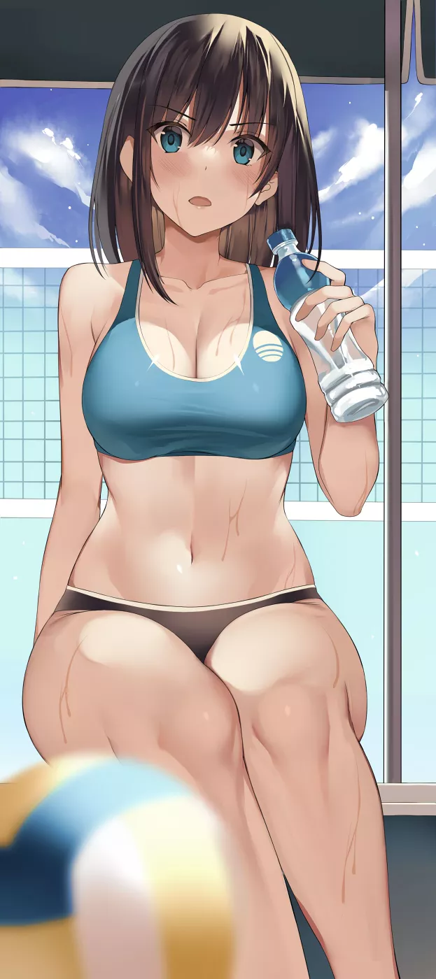 Drinking some water during a break in her volleyball game (Kureha) [Original]