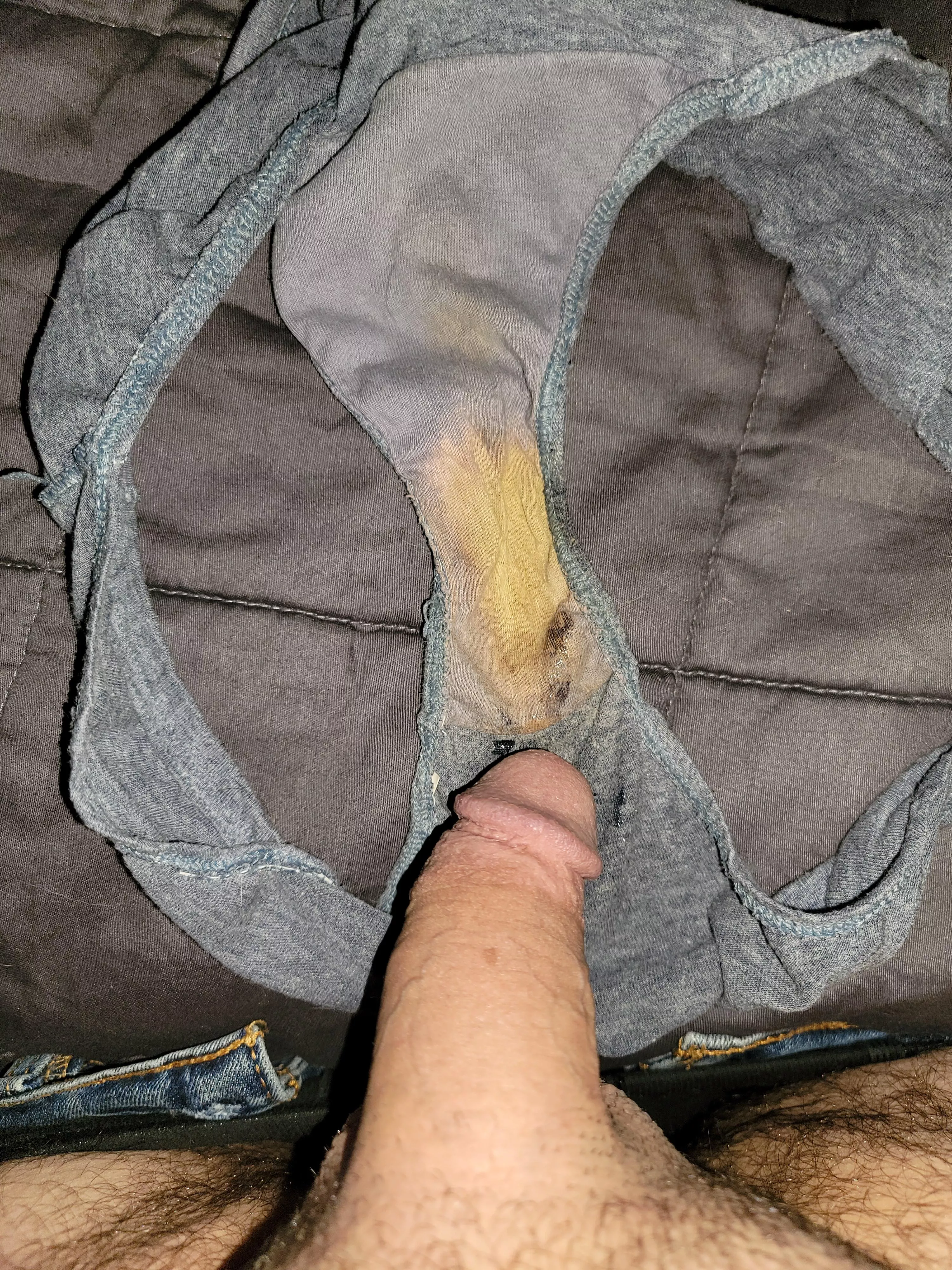 Dripping on wife's dirty panties