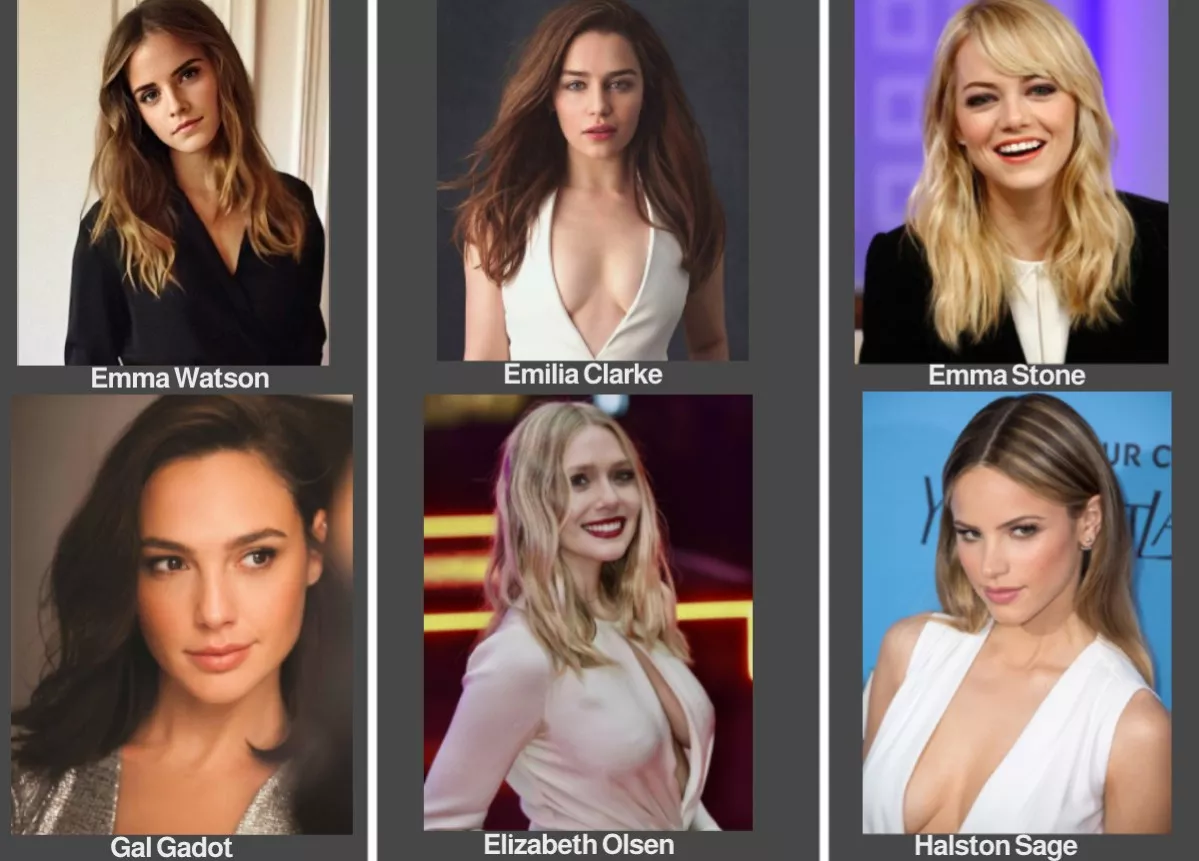 Emma Watson vs. Emilia Clarke vs. Emma Stone vs. Gal Gadot vs. Elizabeth Olsen vs. Halston Sage