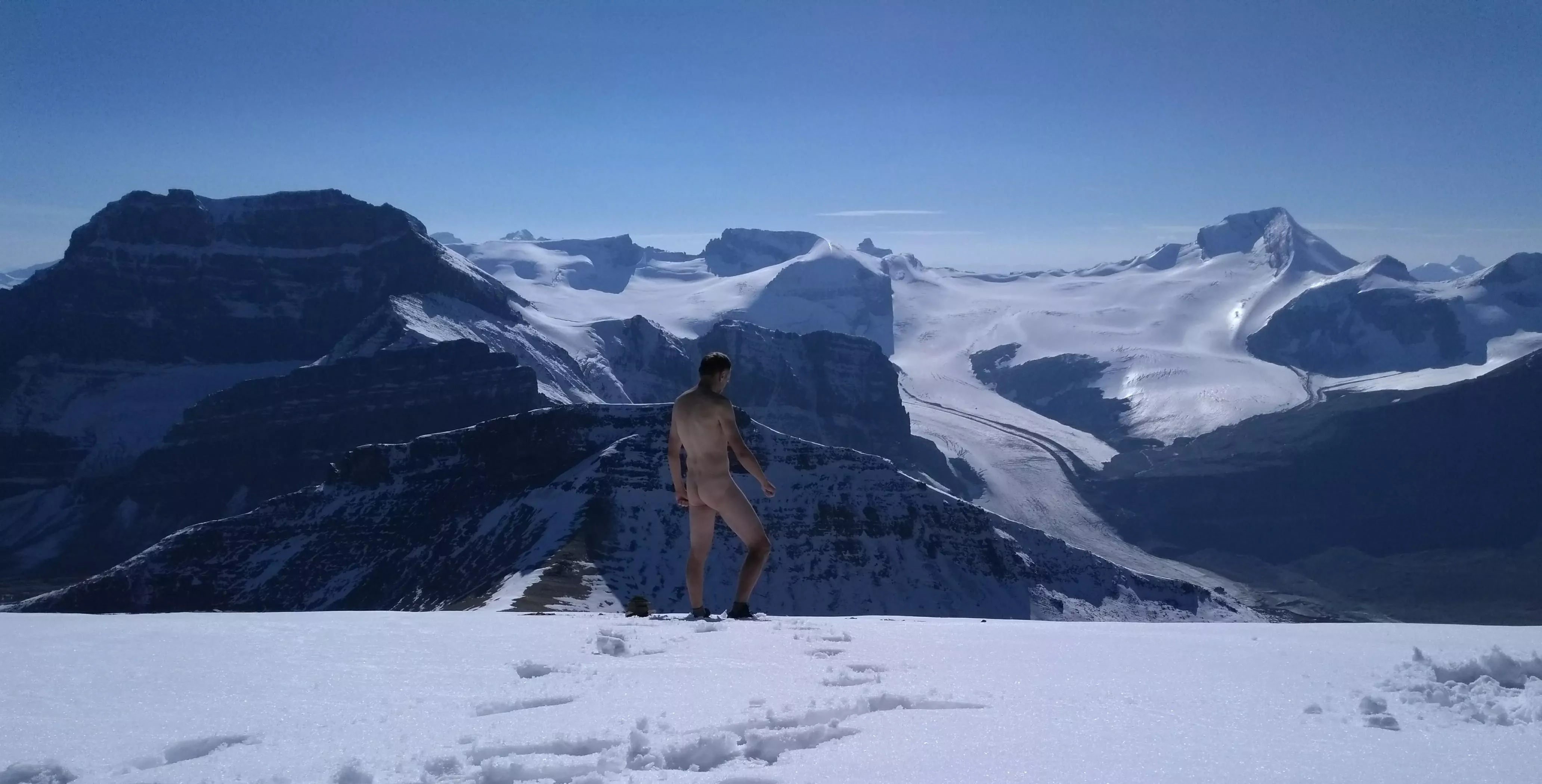 Enjoying a snowy summit in Banff National Park