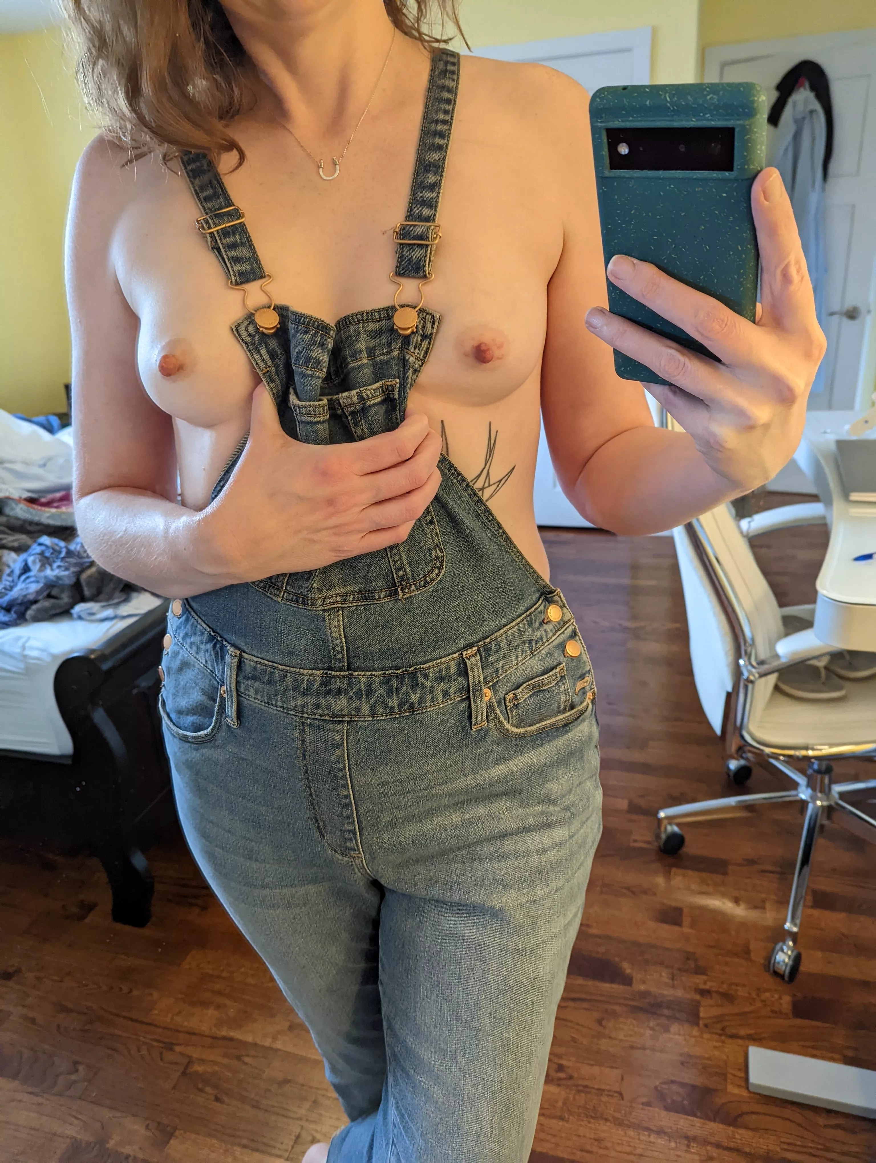 Eraser Nipples in overalls