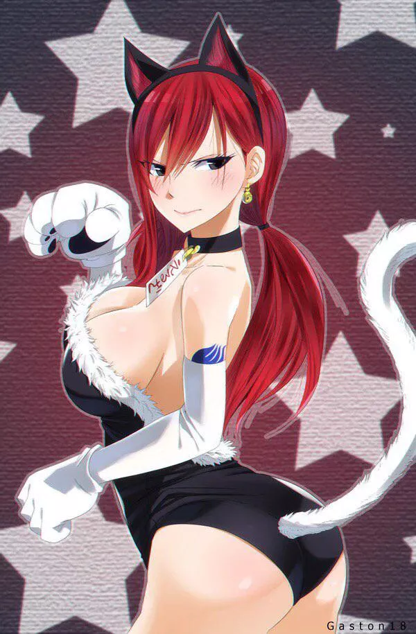 Erza dressed up as a catgirl