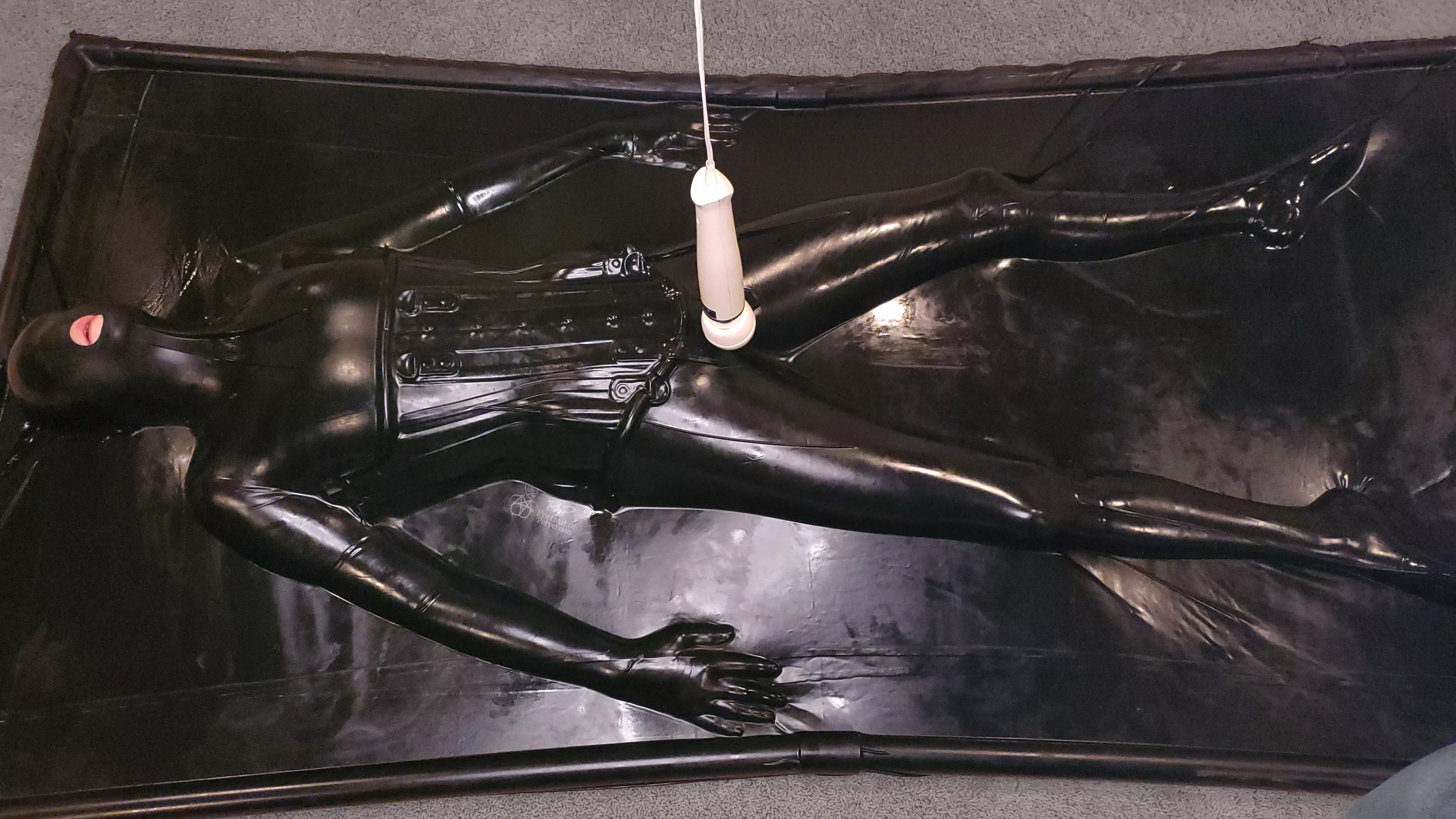 [f] Trapped in a Latex vacbed & being teased with a wand