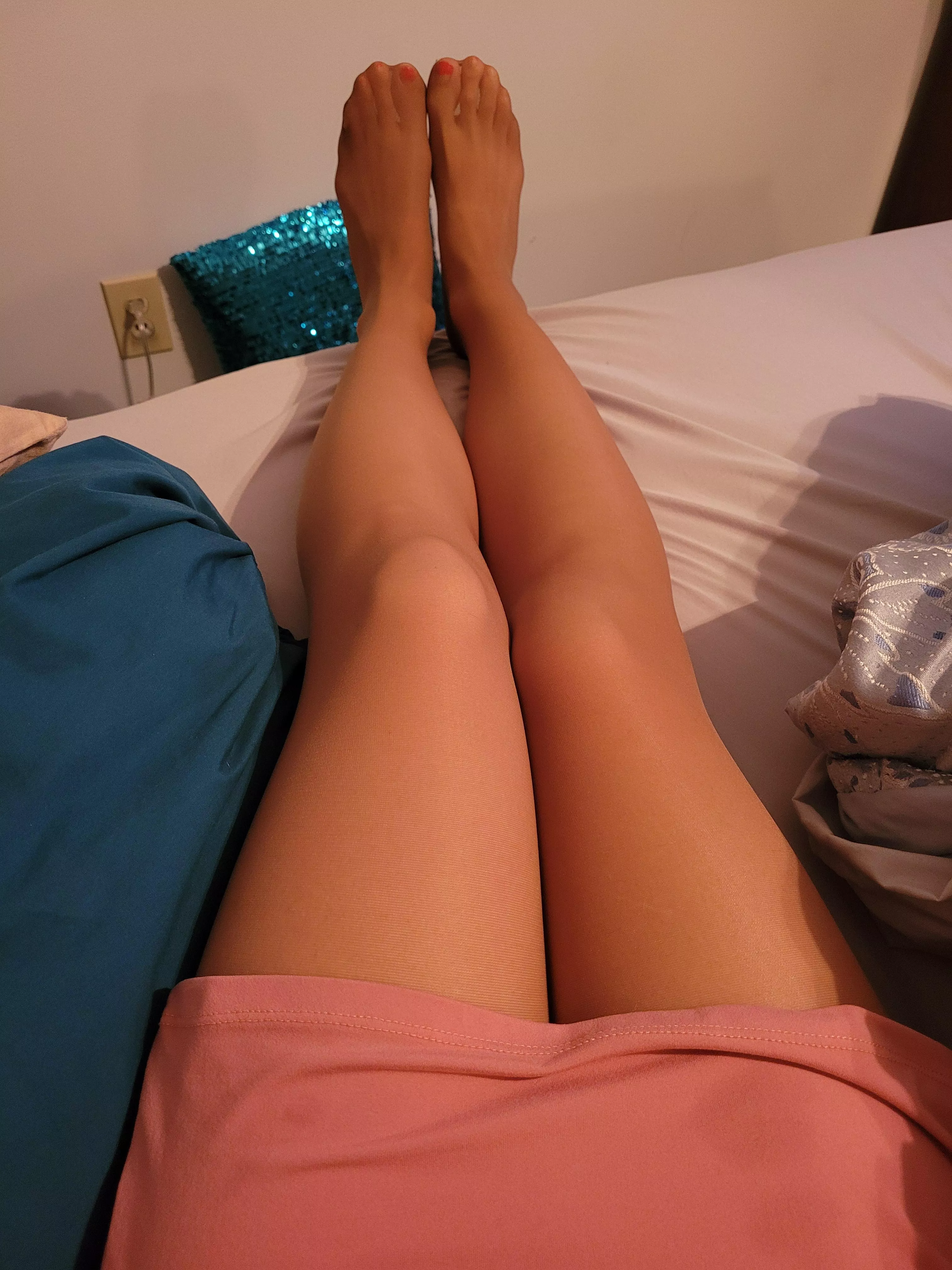 Feeling lazy today in tan tights. I need a massage.