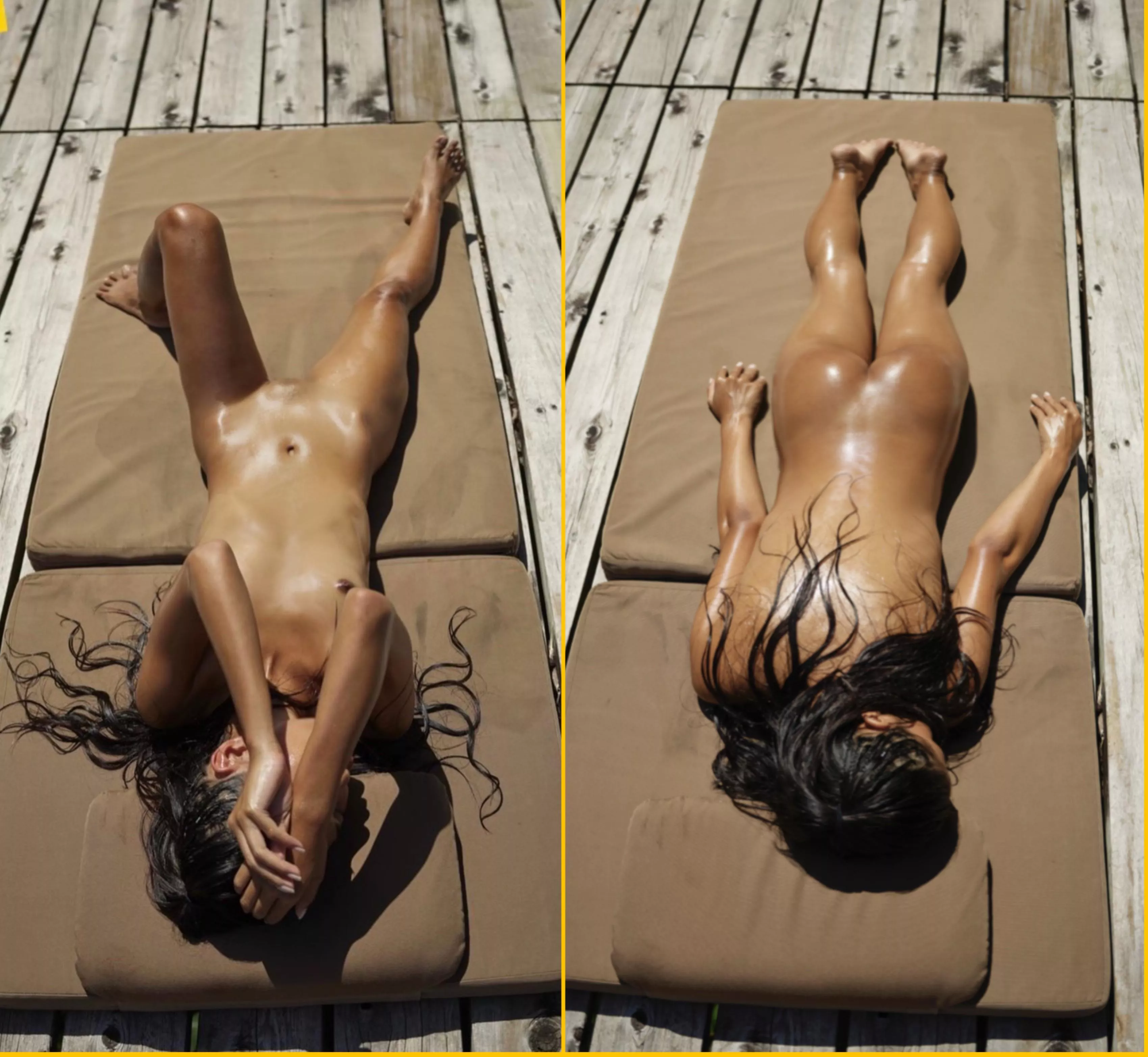 Finally build the courage to tan naked at the hotel pool. Which side do you prefer?^^ (22)