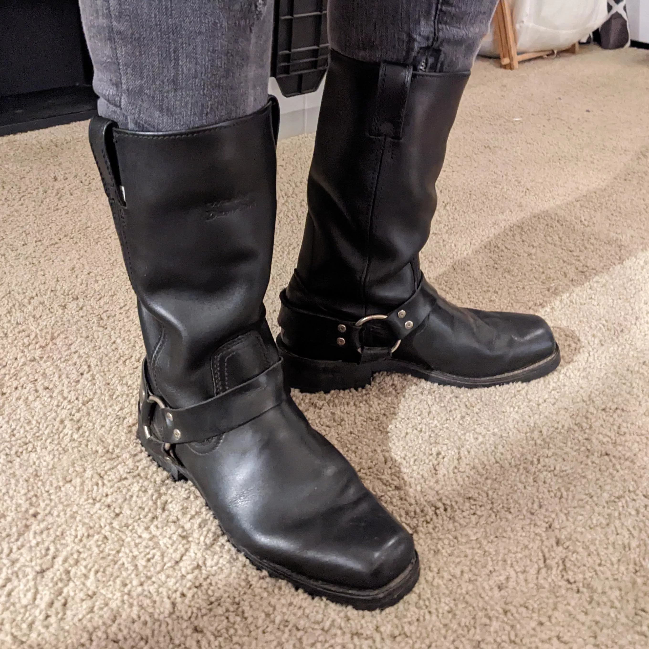 Finally have a pair of harness boots. Harley Davidson, found for $3 at good will (I'm still in shock)