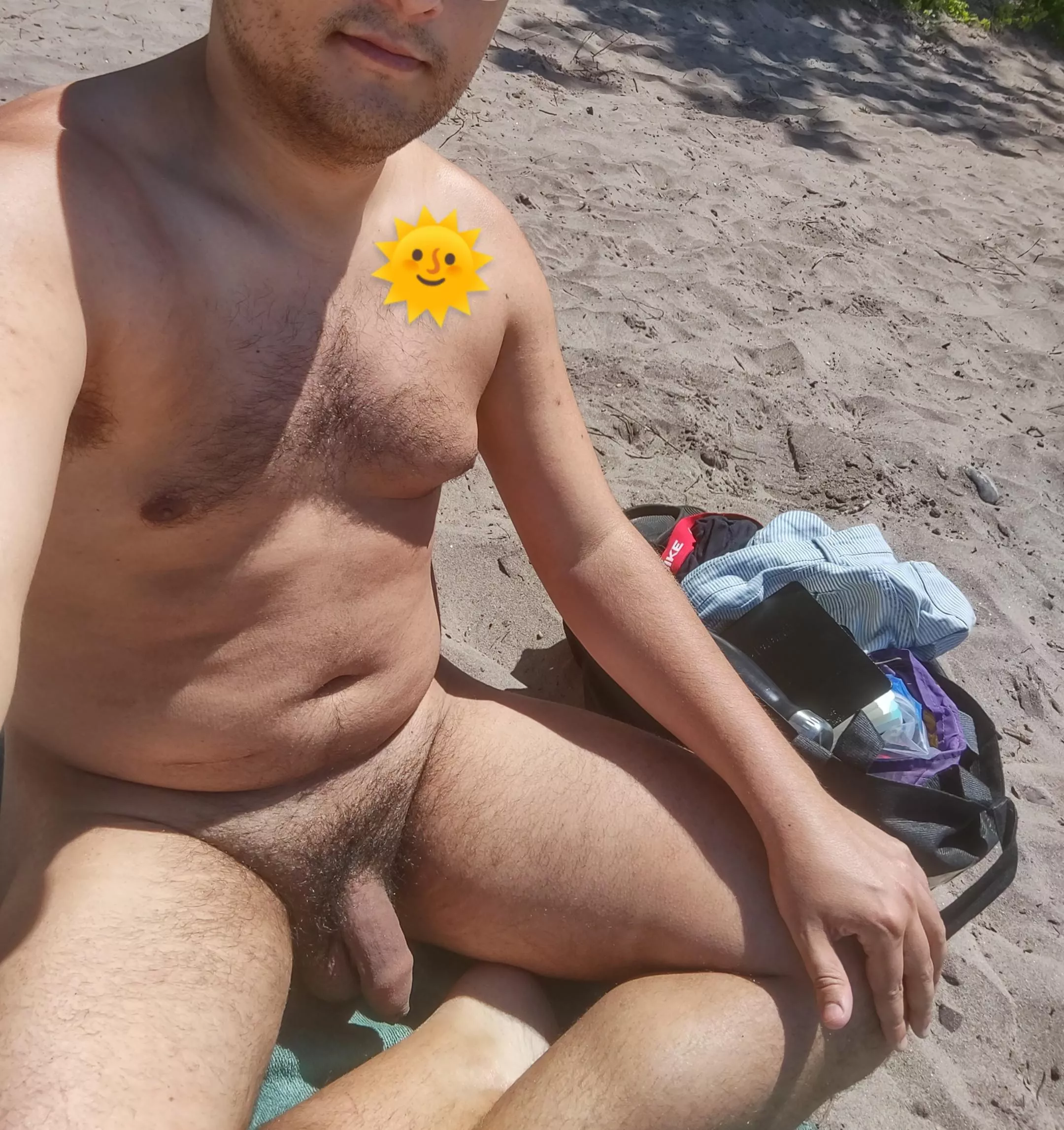 first trip to the nude beach this summer 🌞 not pictured: the guy who sucked me off in the cruising trails behind the beach. two other guys walked up on us as i was cumming, first time i've had an audience 😅