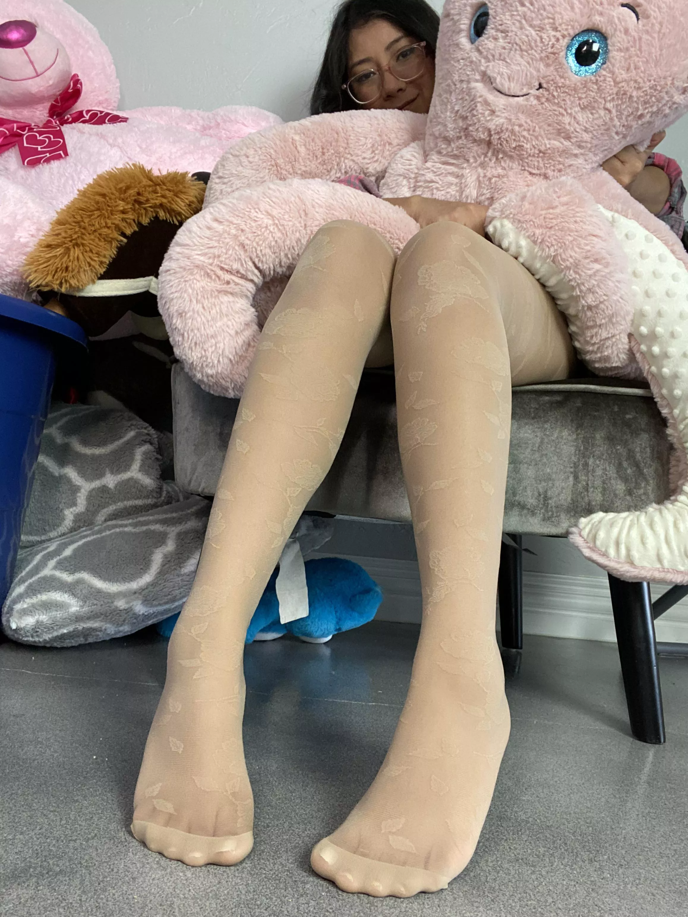 Floral nude pantyhose and my plushy