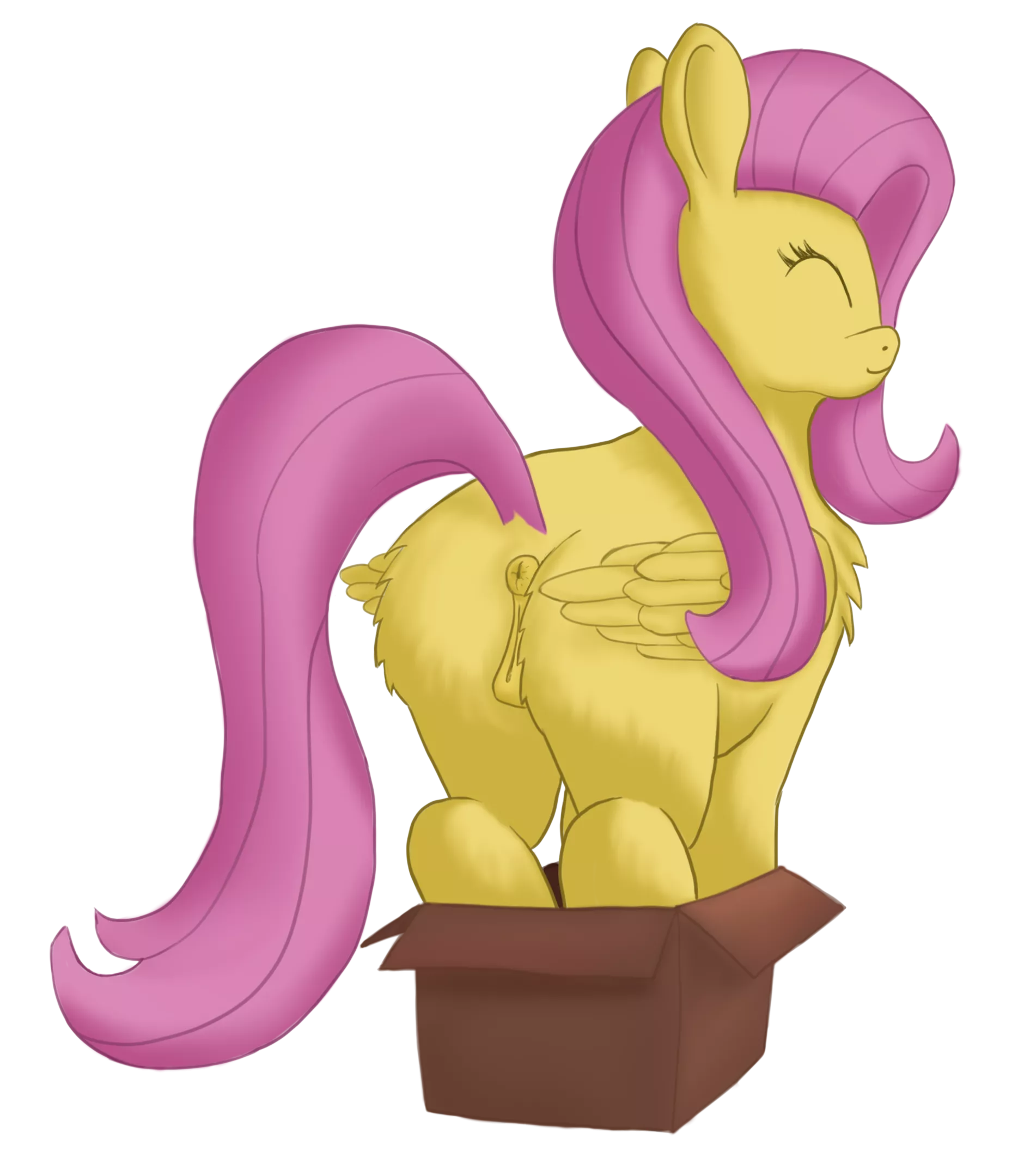 Fluttershy found a box! [artist:Callichrome]