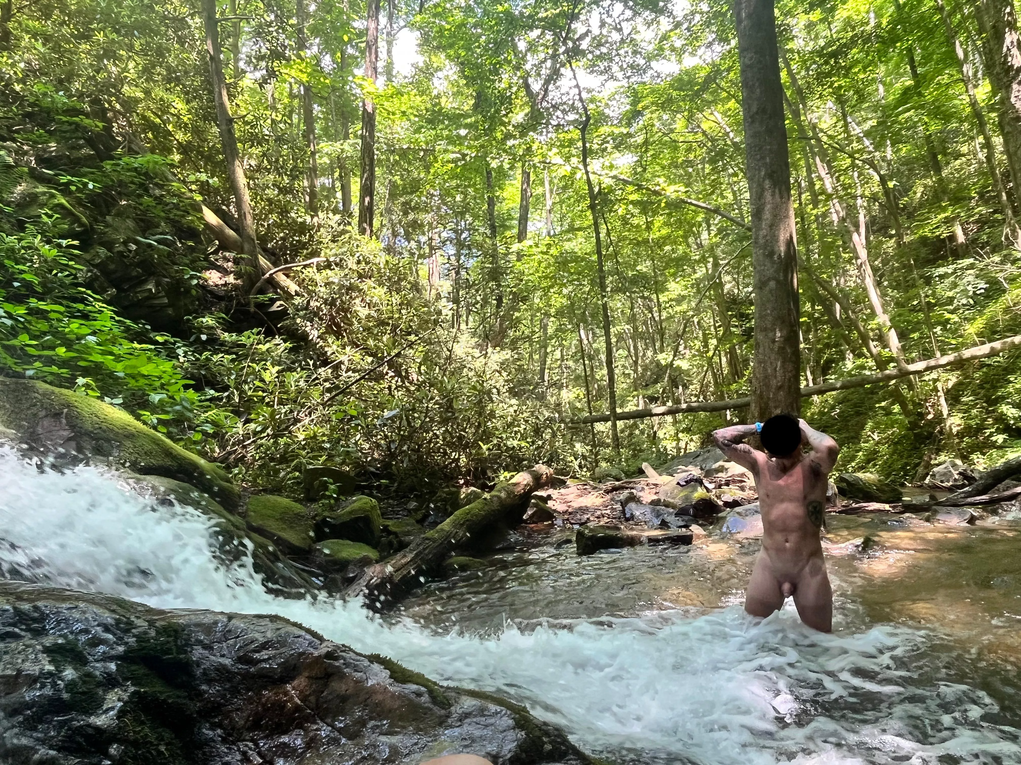 Found a waterfall to cool off in.