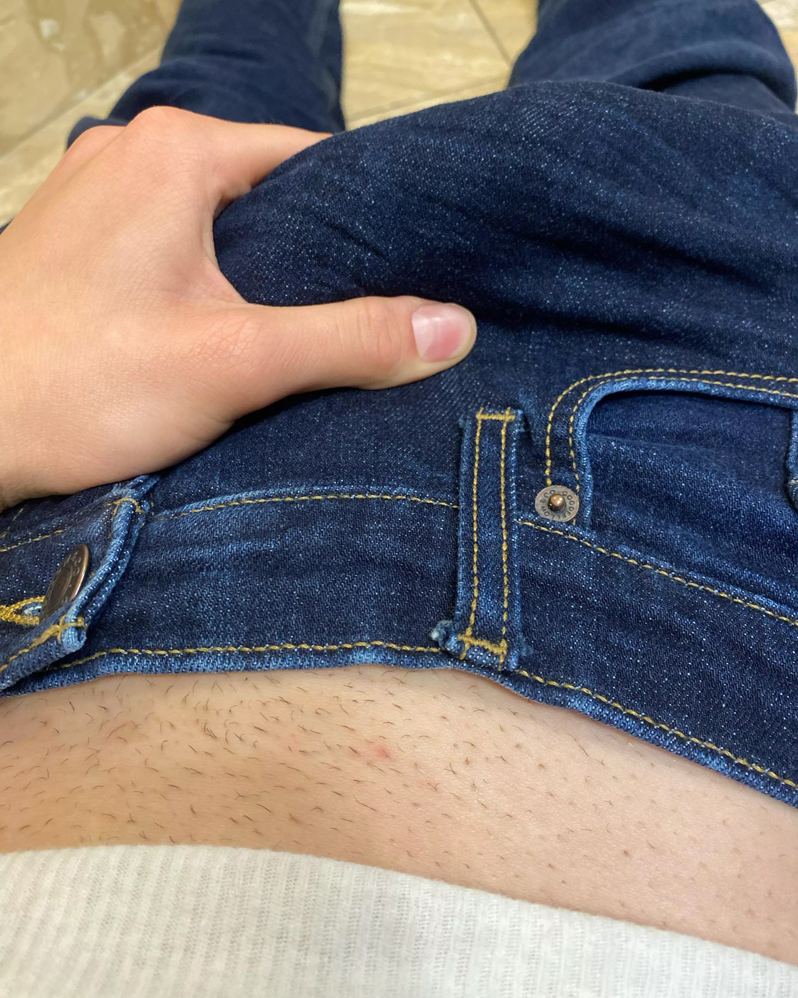 Free balling in my uncles jeans and wearing his cockrings