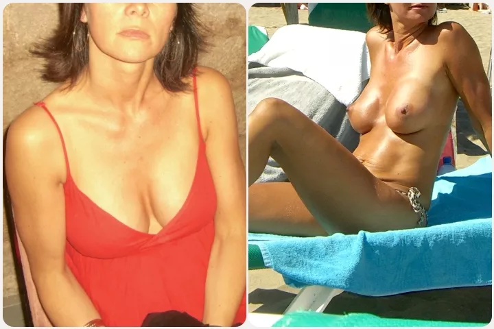 French Mom (52) braless in a sexy dress @ a wedding n saint tropez, then sunbathing topless (part 2)