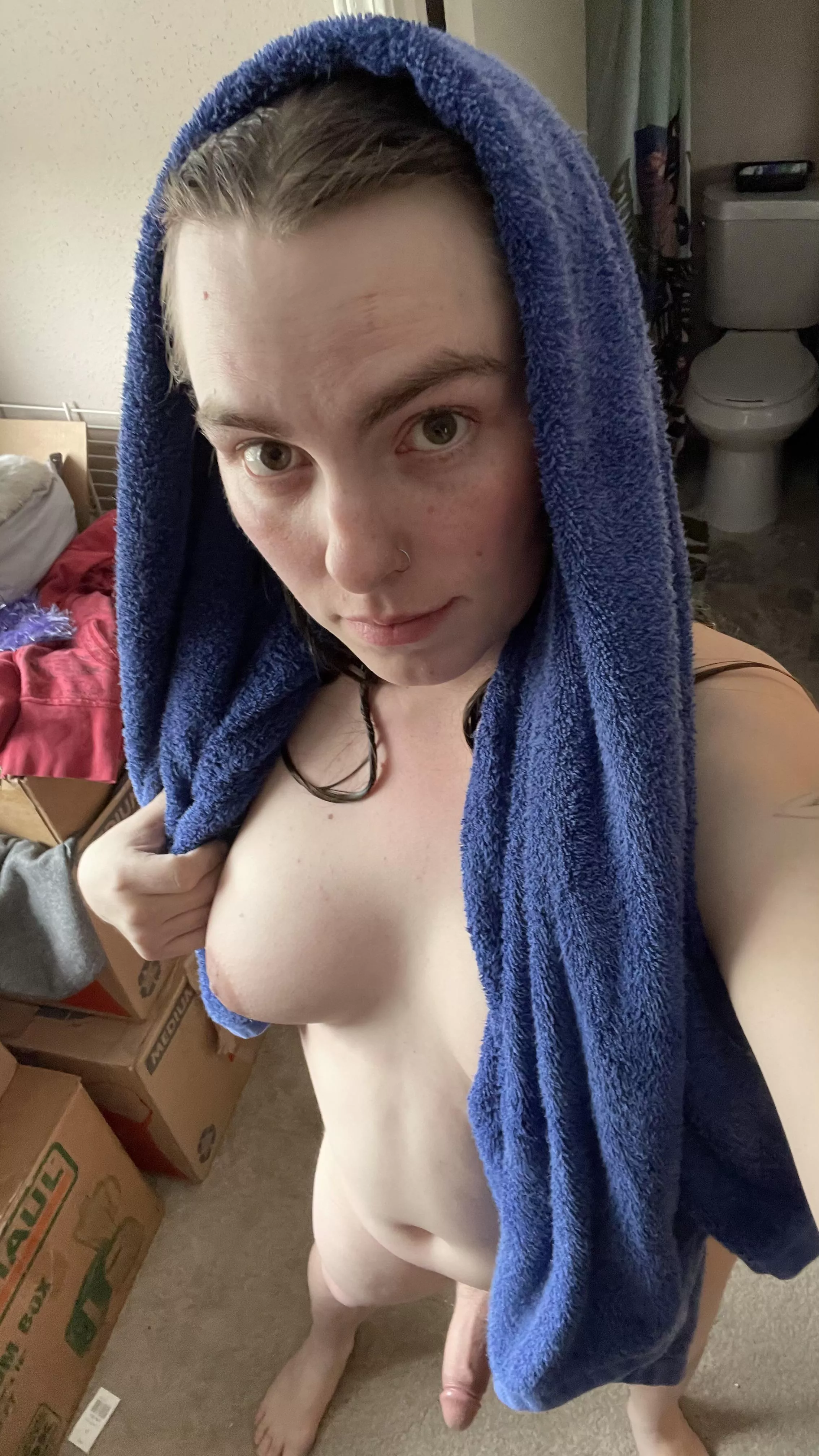 Fresh out of the shower. Now what are we doing?