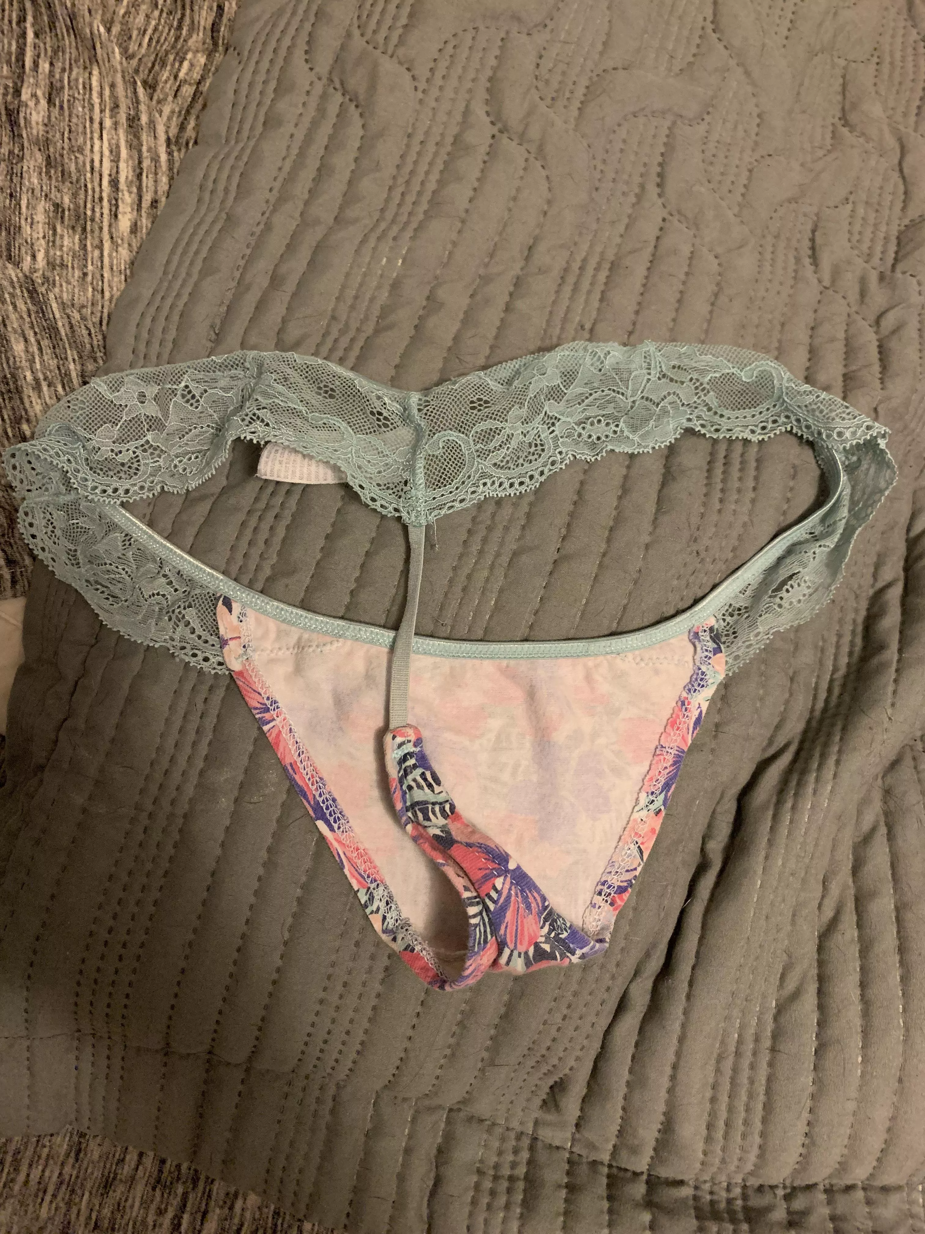 Friends thong Iâ€™ll be cumming on tonight. Along with her 34c bra.