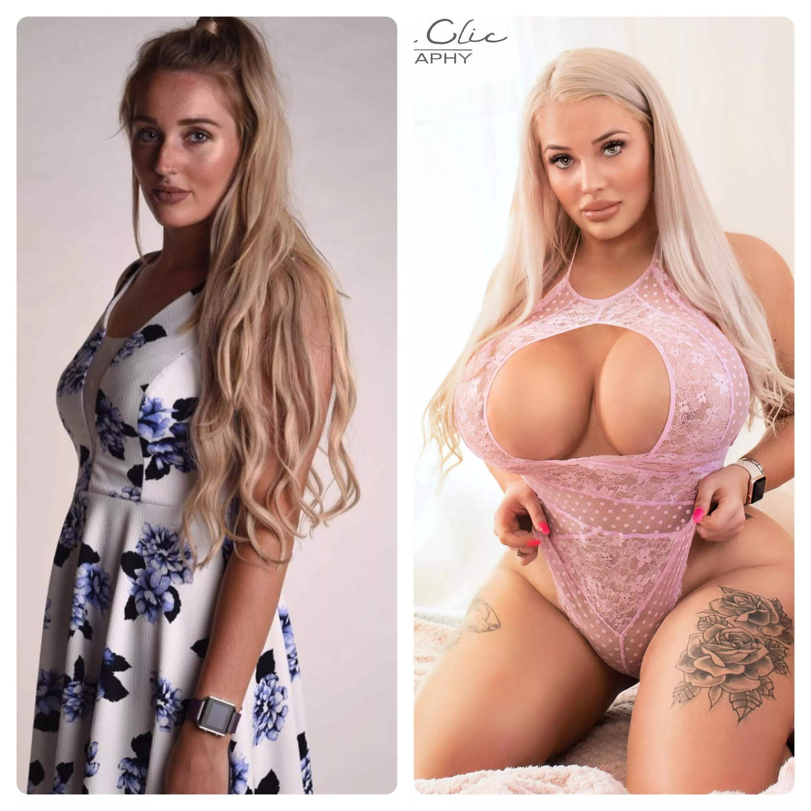 From all natuarl ucte girl-next-door, to all our plastic bimbo fuck doll. (@georgiia__x). Her transformation is incredible.??