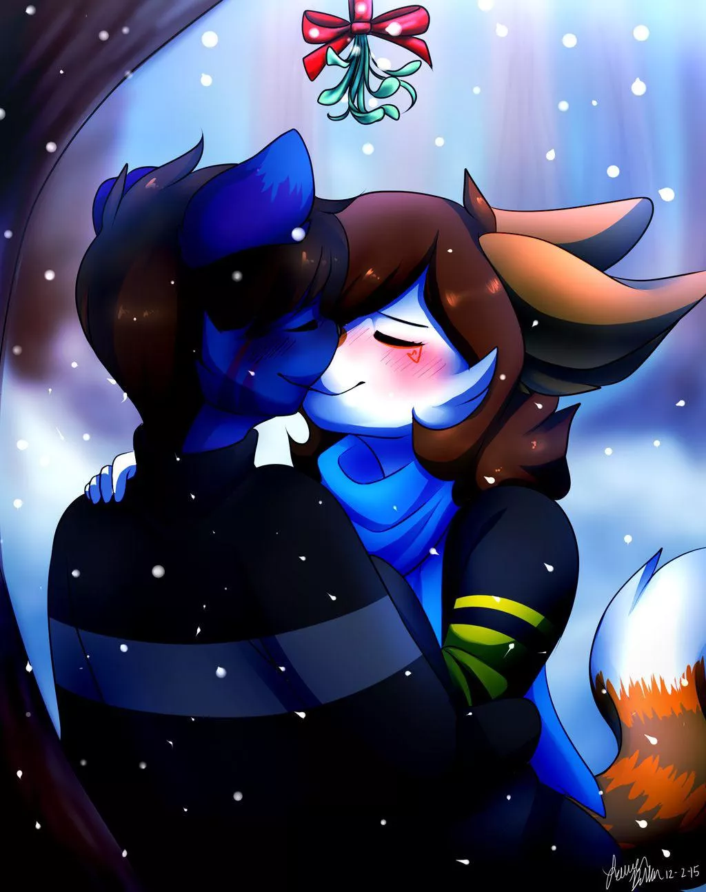 Furry boyfriend and girlfriend kissing