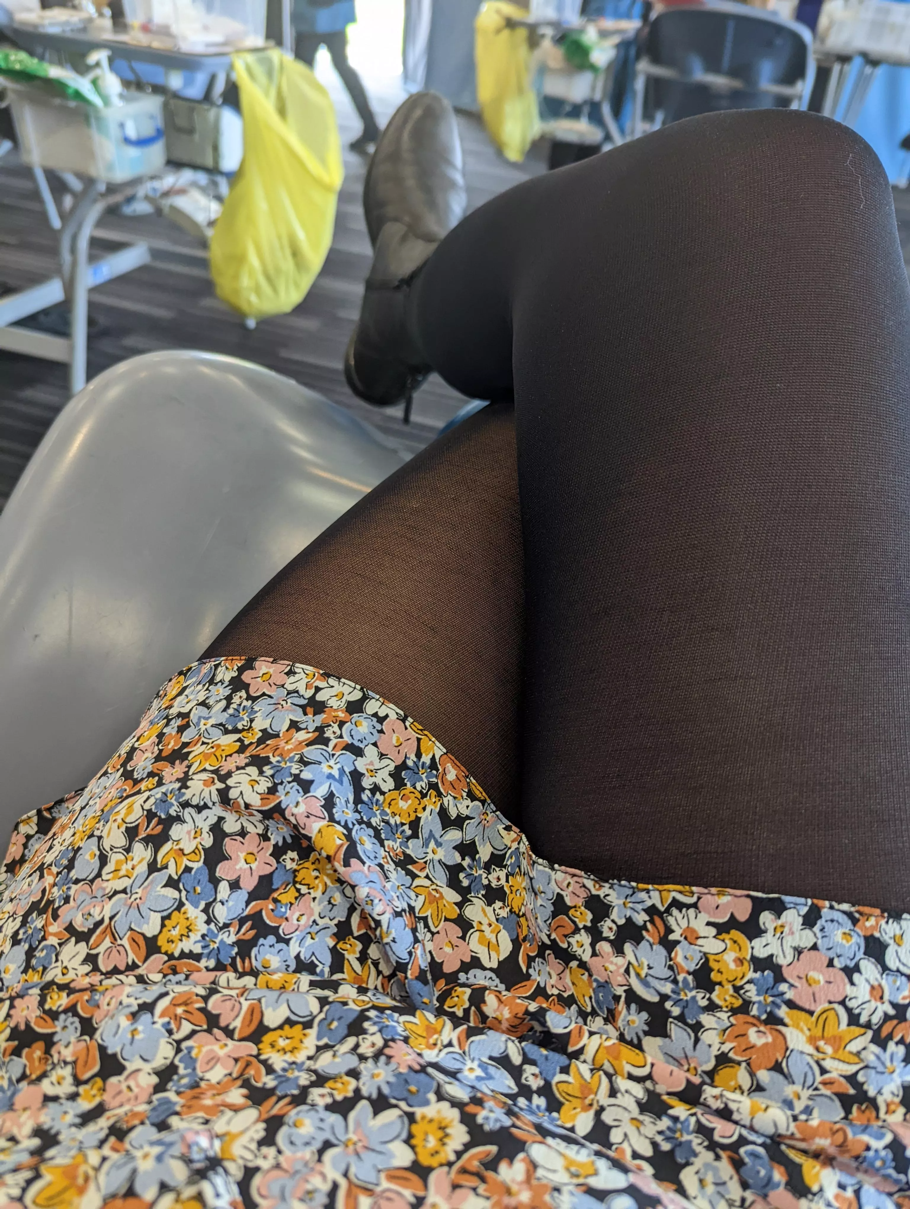 giving blood and showing off my pantyhose