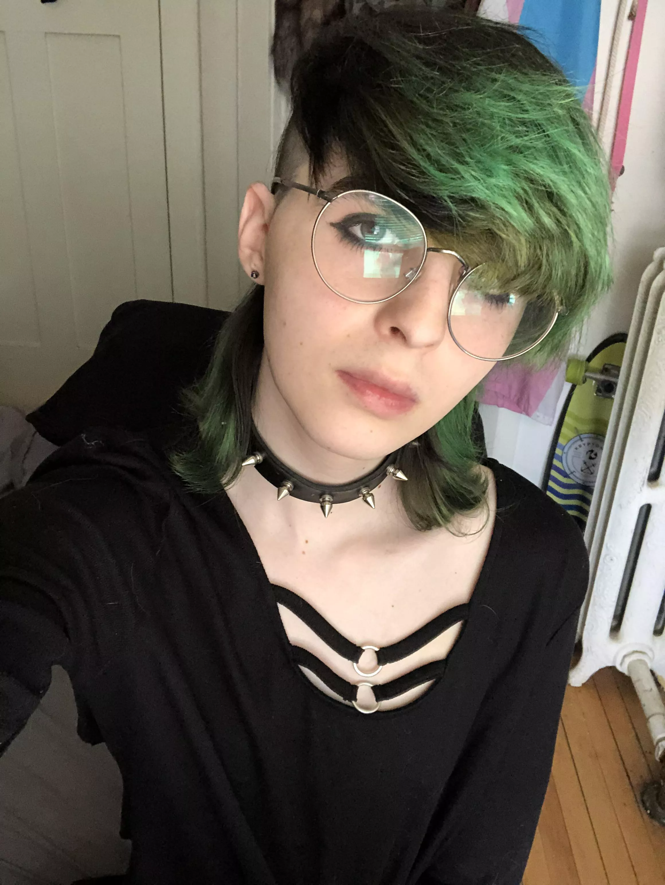 green and mean :3 2 years on hrt today 💚🖤