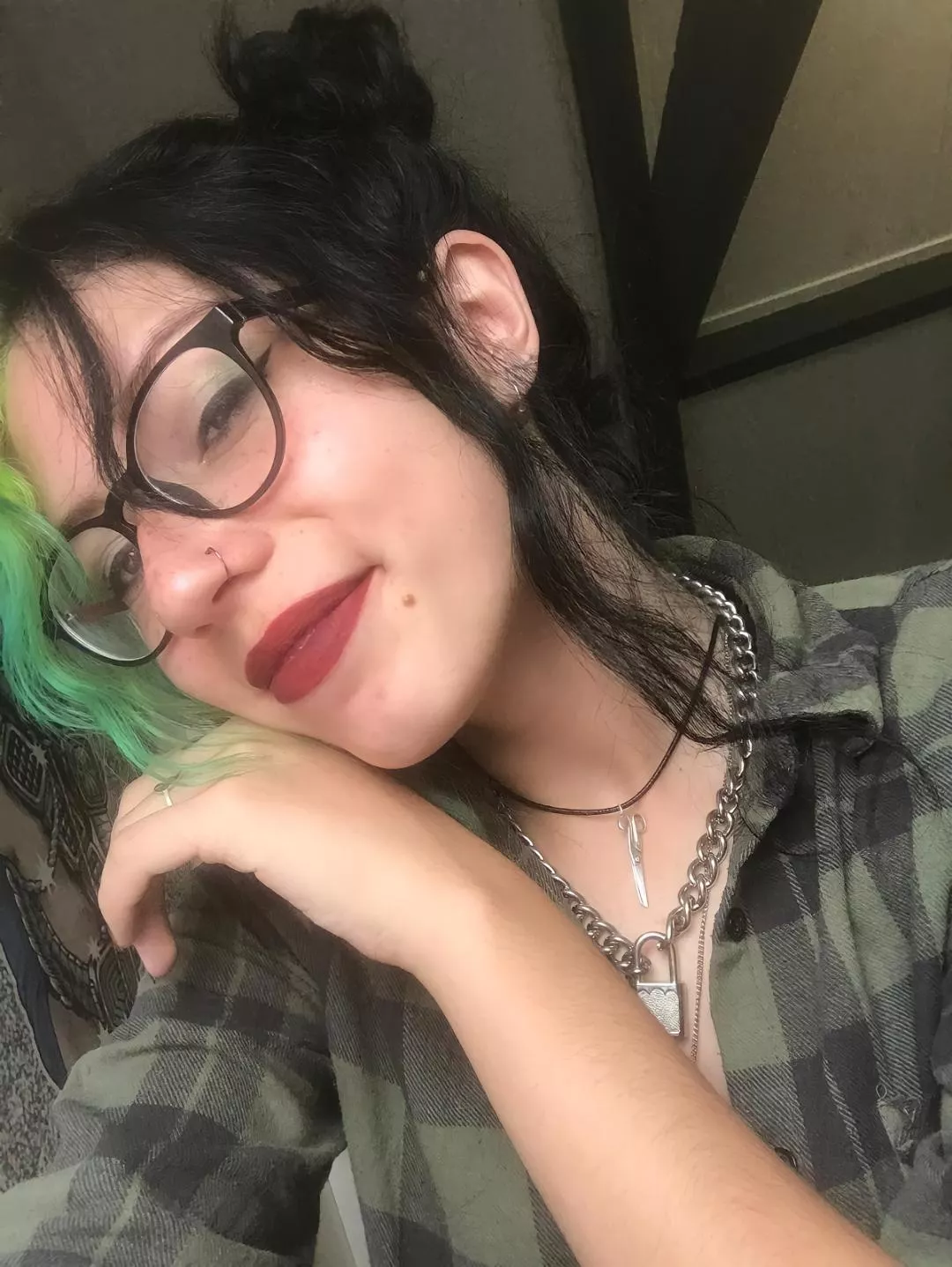 green haired nerdy girl