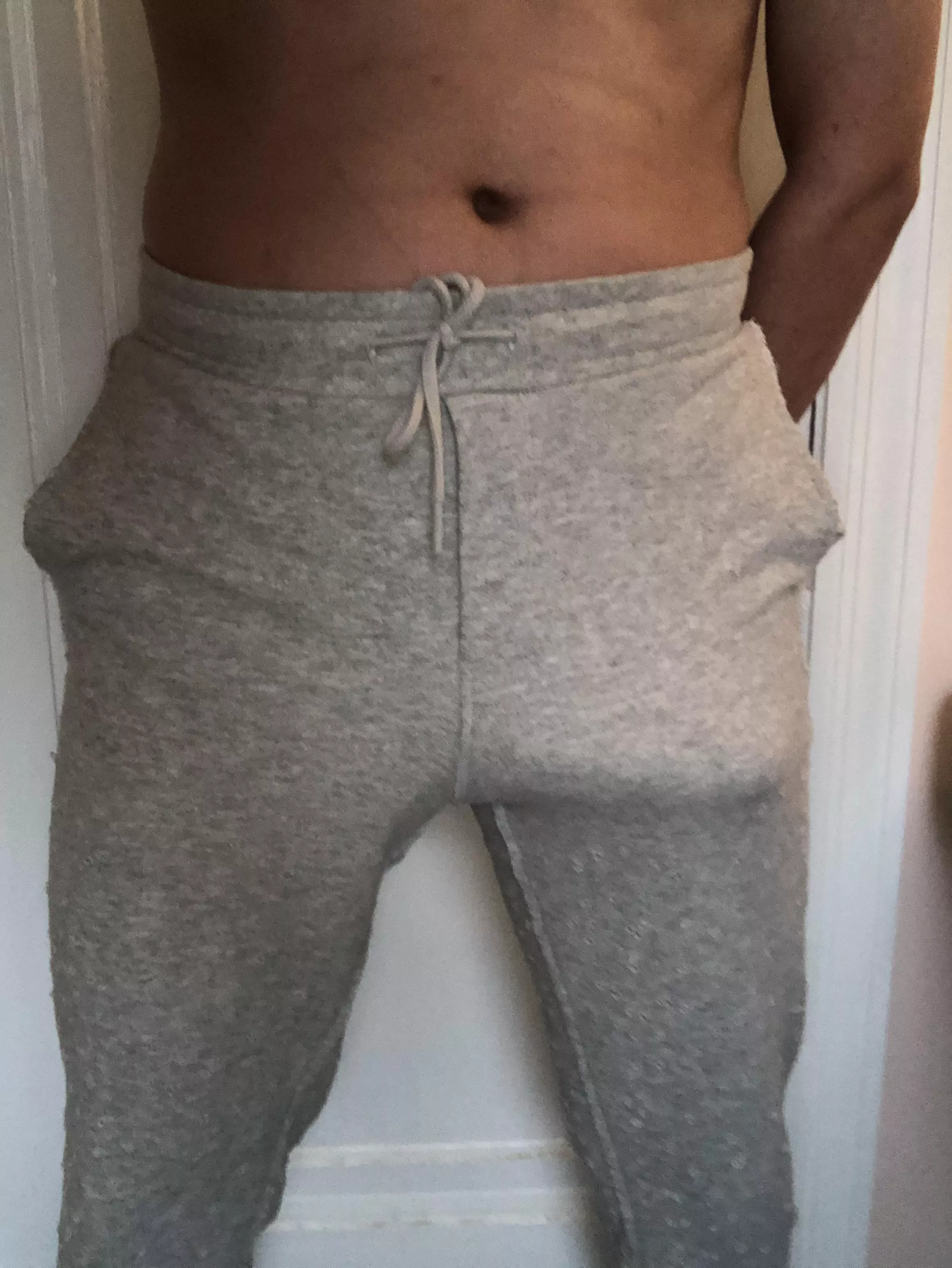 Grey sweatpants are a bulges best friend